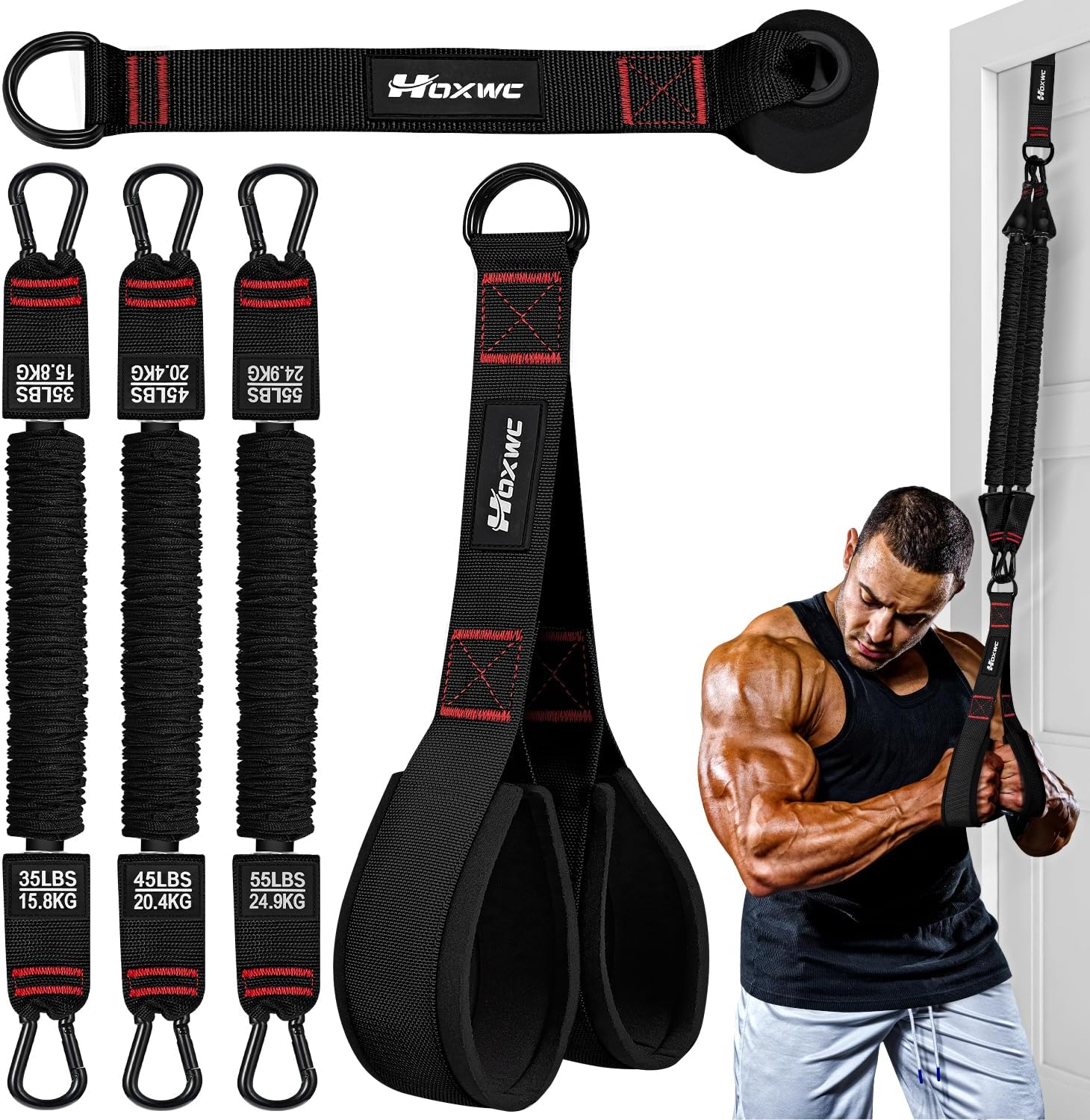 HOXWC Resistance Bands with Handles, Exercise Bands with Door Anchor for Working Out, Home Gym Workout Equipment for Push Downs, Tricep, Biceps, Arms, Back, Chest, Abs, Shoulder Training
