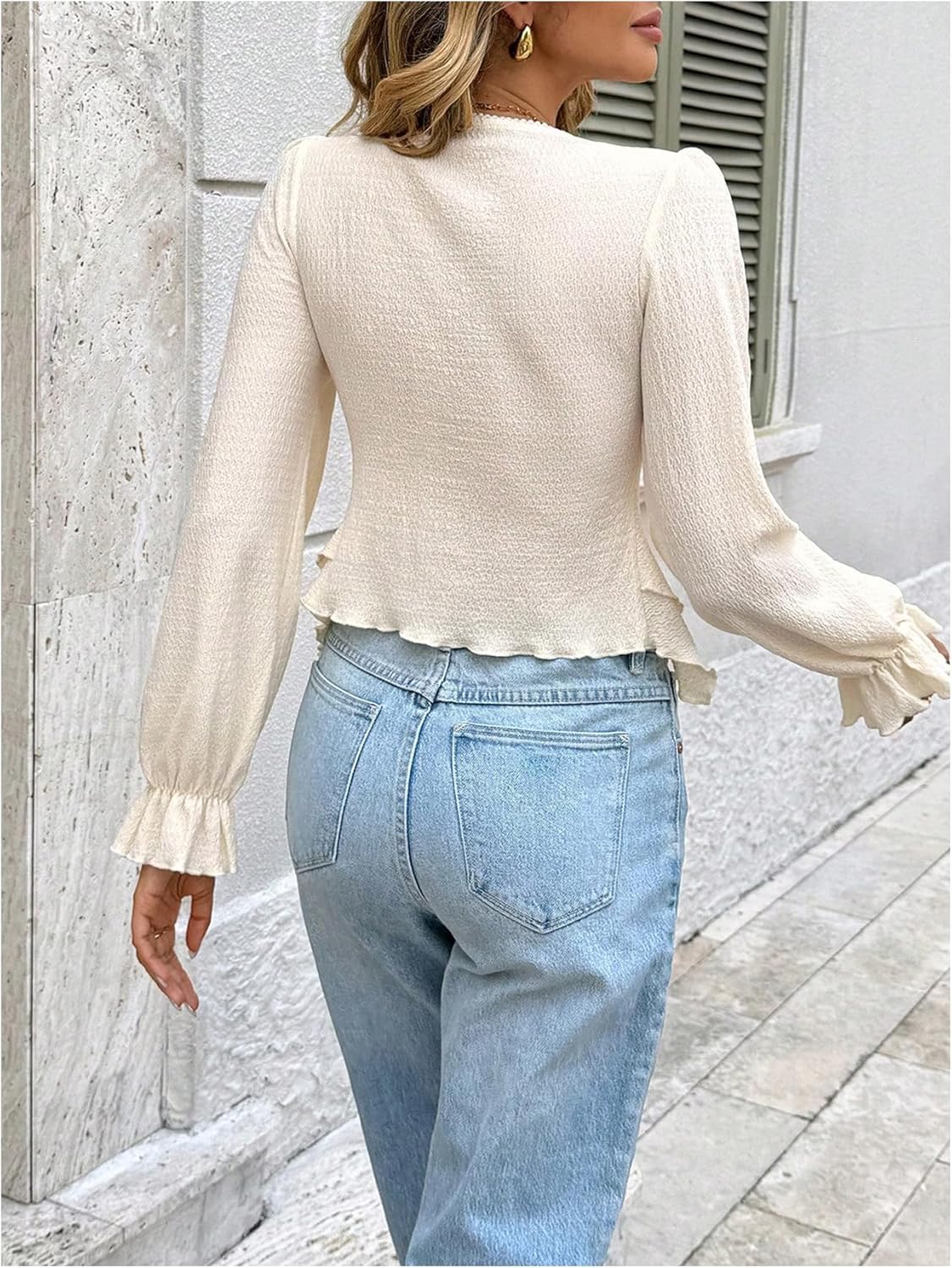 SOLY HUX Women's Long Sleeve Ruffle Peplum Tops Fall Sweetheart Neck Crop Tshirt Aesthetic Tees - Image 2