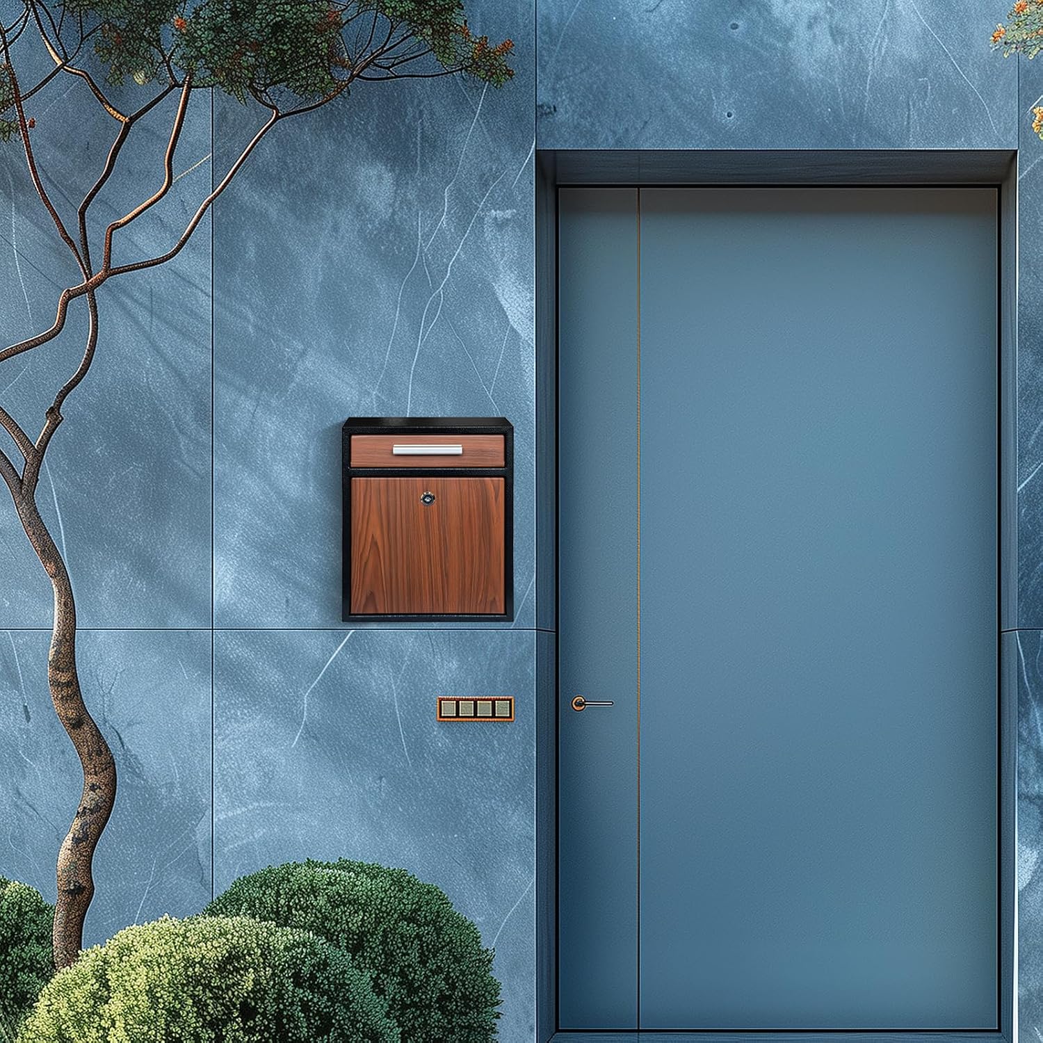 Locking Wall-Mount Mailbox, Wood Vintage Metal Mailboxes for Outside, Security Drop Box with Lock, Large Capacity Heavy Duty Thickened Mailbox