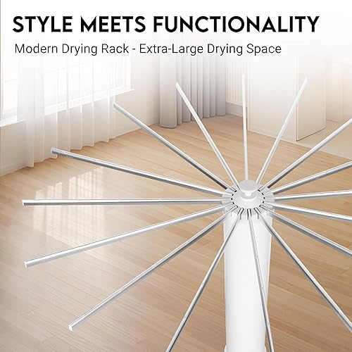 Miniatura 3 de Trípode moderno estante de secado de ropa, 16 varillas plegables para ropa sucia, 4 patas con ruedas, secadores portátiles plegables para interiores