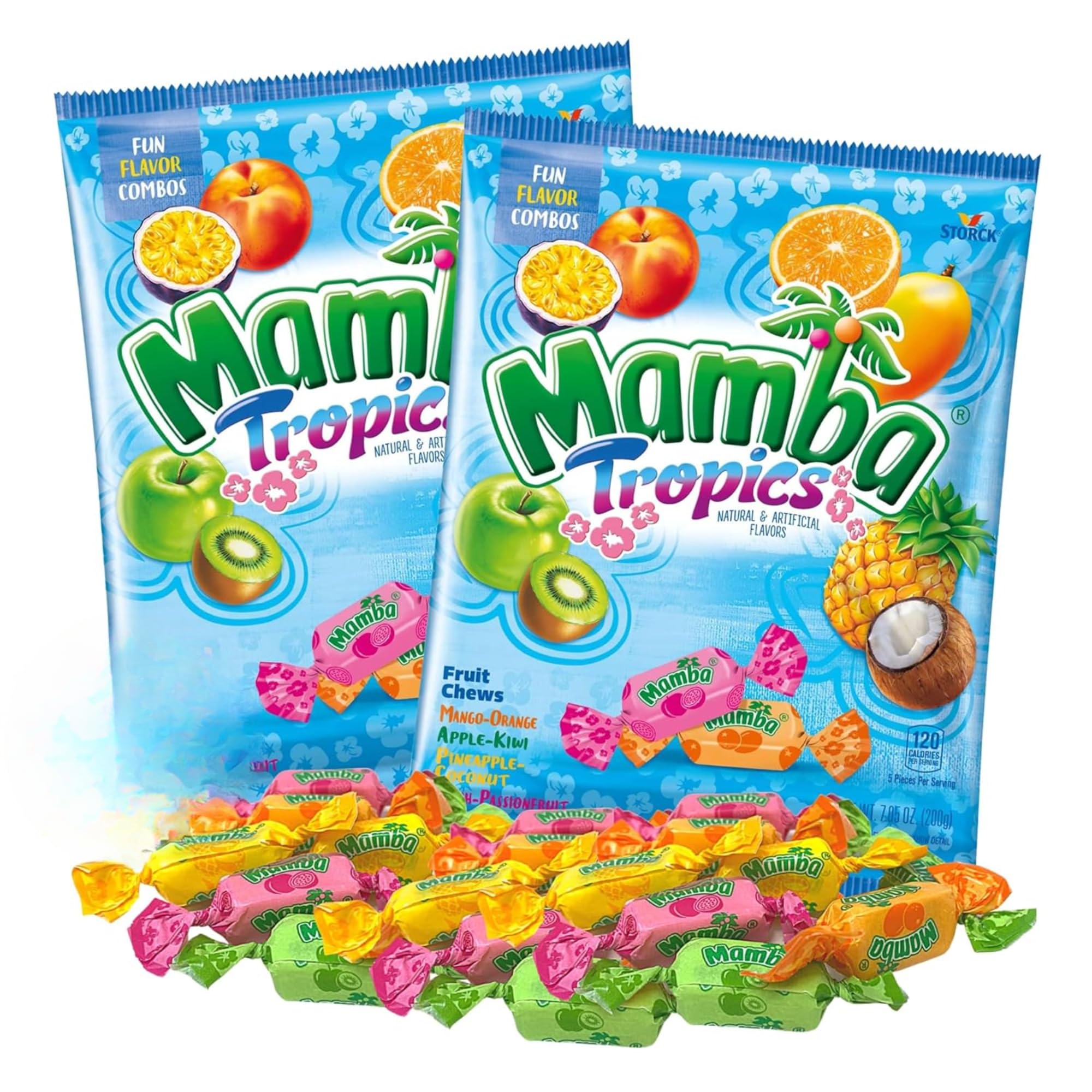 Sweetzo Mamba Candy Tropics Gift Set Assorted Flavored Fruit Chews, Individually Wrapped Chewy Candies Mixed Flavors Assortment Bags (Pack of 2)