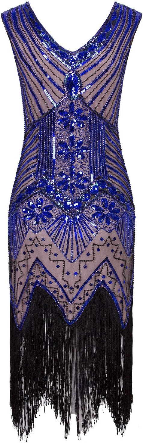 Vijiv Women 1920s Gastby Sequin Art Nouveau Embellished Fringed Flapper Dress - Image 4