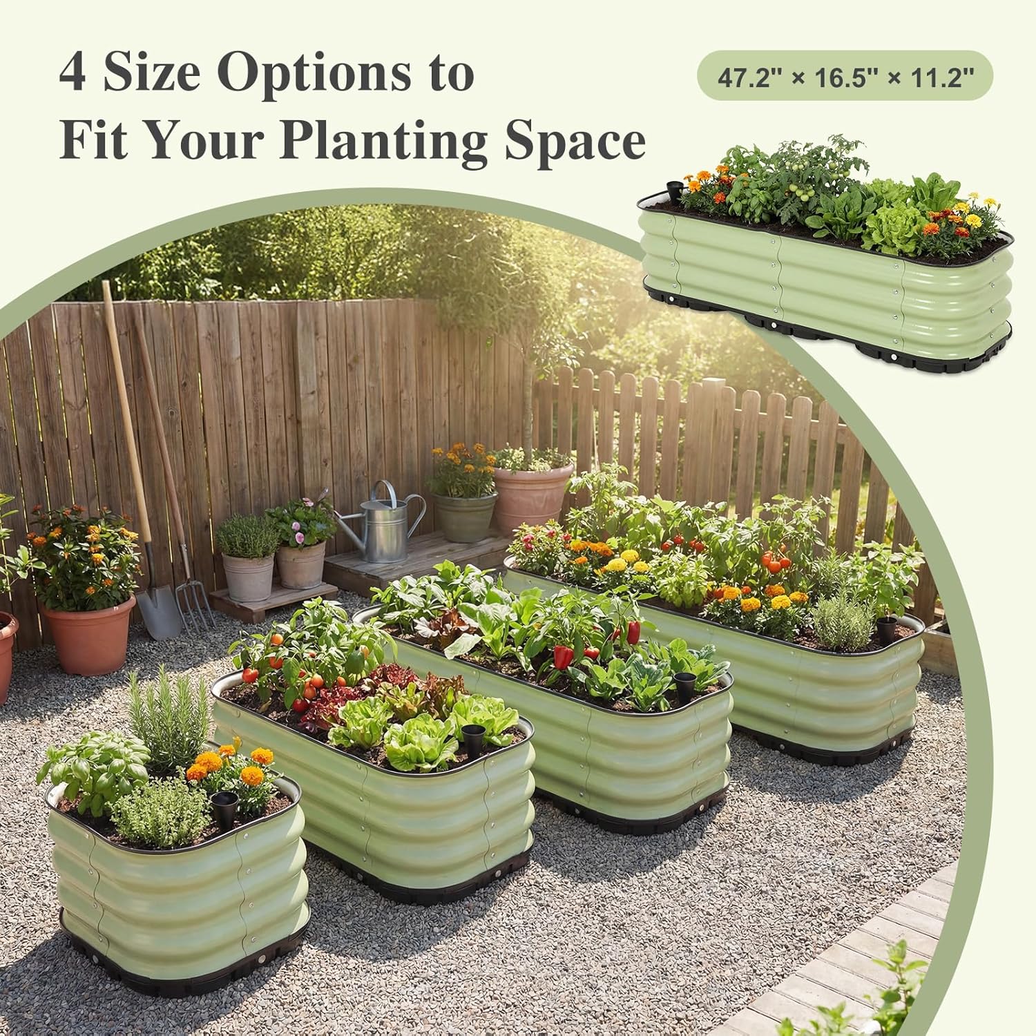 BPS Self-Watering Raised Garden Bed 47.2'' with Drainage Plugs, Indoor/Outdoor Metal Raised Beds for Gardening, Durable Galvanized Planter Box for Vegetables, Flowers, Herbs, and Fruit