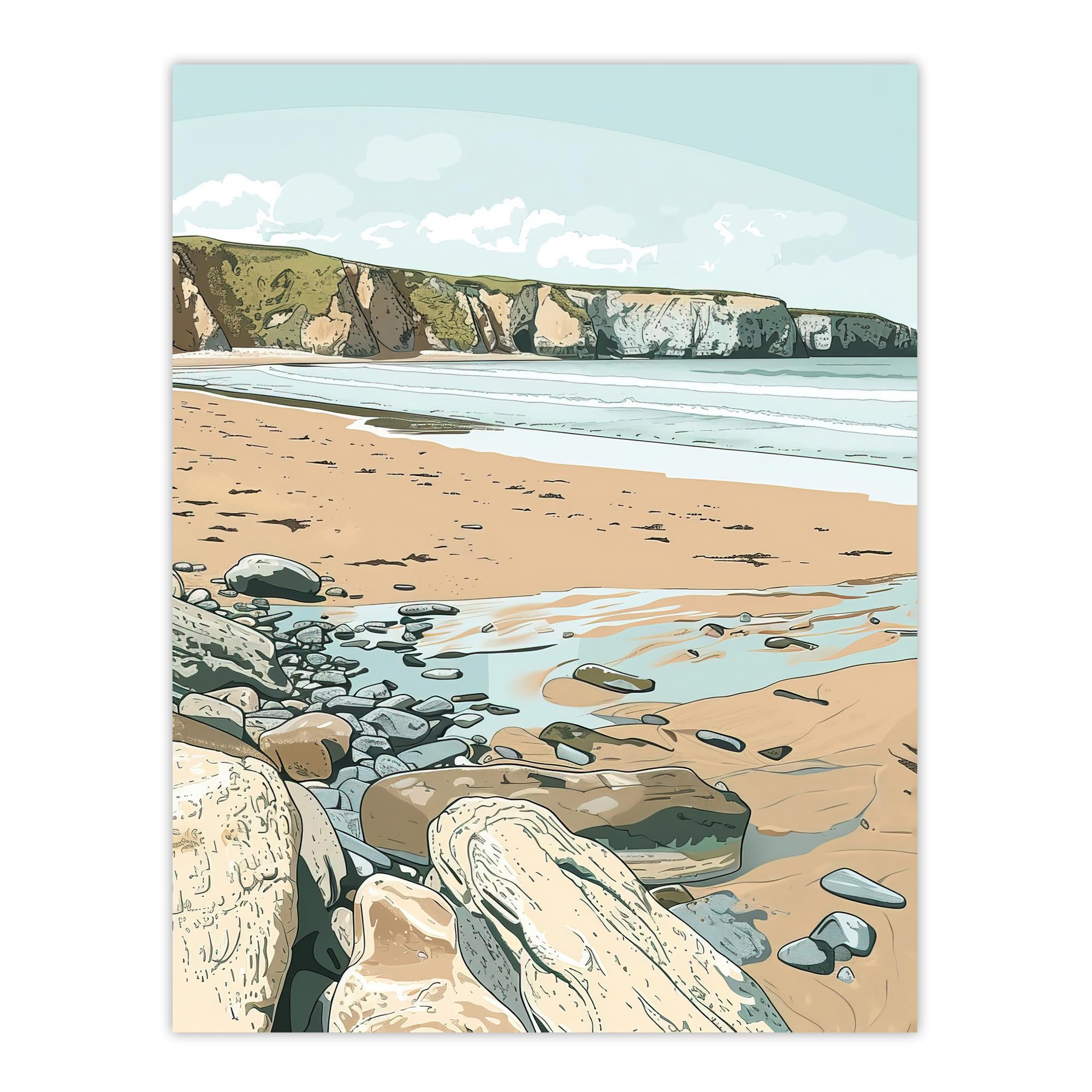 Artery8 Barafundle Bay Coastal Seaside Wales UK Beach Living Room Large Wall Art Poster Print Thick Paper 18X24 Inch