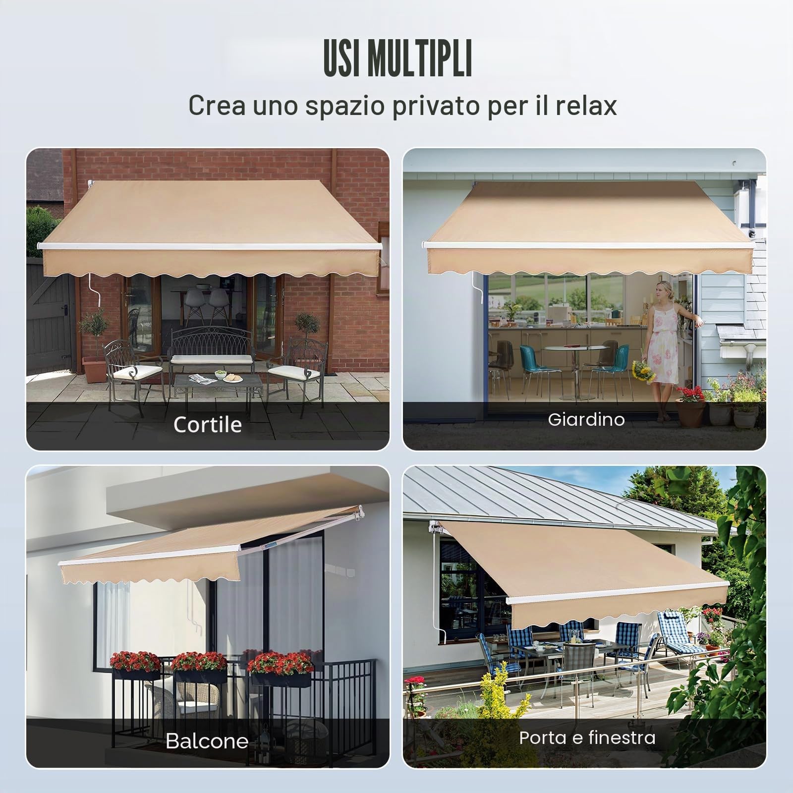 VEVOR Tenda da Sole Retrattile 3 x 2,4 m, Tenda da Sole Manuale per Balcone Cortile Giardino 40°-90° Frangivento Anti Raggi UV, Tenda Parasole Frangivista RetrattileTerrazza Balcone Giardino Cortile