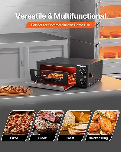 Miniatura 6 de VEVOR Horno eléctrico para pizza, horno de pizza de 12 pulgadas, rango de temperatura de 77 a 572 F, máquina de pizzas de interior de 1450 W con