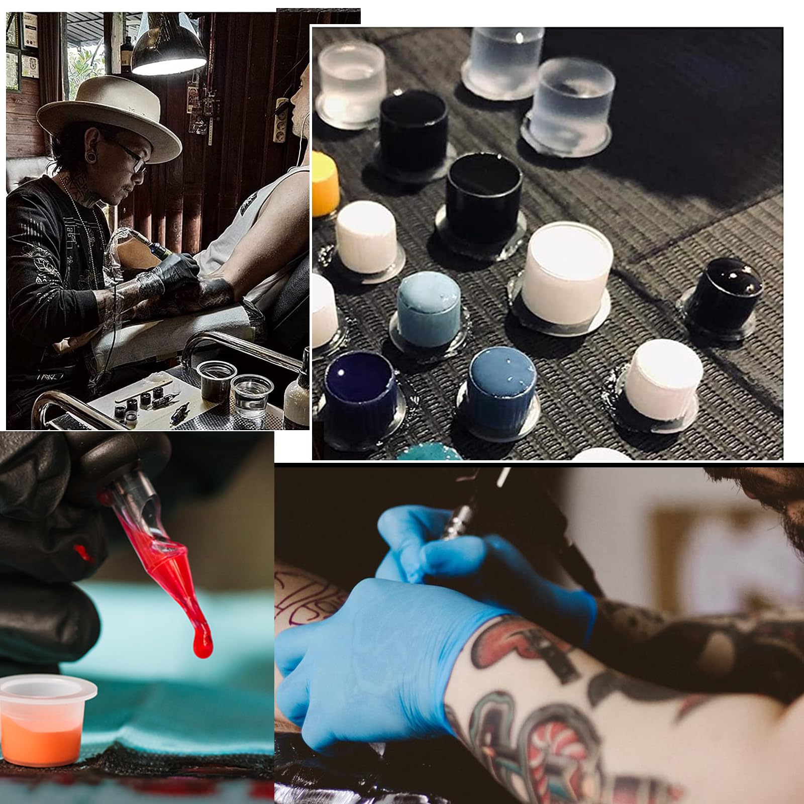 100 piezas Tazas de Tinta para Tatuajes, Tapas de Tinta de Tatuaje, Tinta de Pigmento Tazas de Tinta para Tatuajes de Plástico, Tatuar Contenedor, Kit De Accesorios para Tatuaje