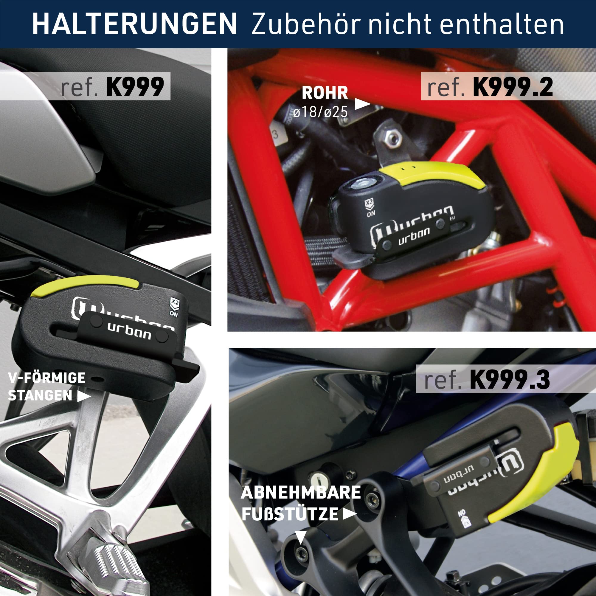 URBAN 999 Hi-Tech Bremsscheibenschloss mit Alarm 120dB ON/OFF Empfindlichkeit A+, Maximale Sicherheit mit SRA Zulassung, Doppelverriegelung ø14mm, Optionale Halterung, Motorradschloss mit Alarm