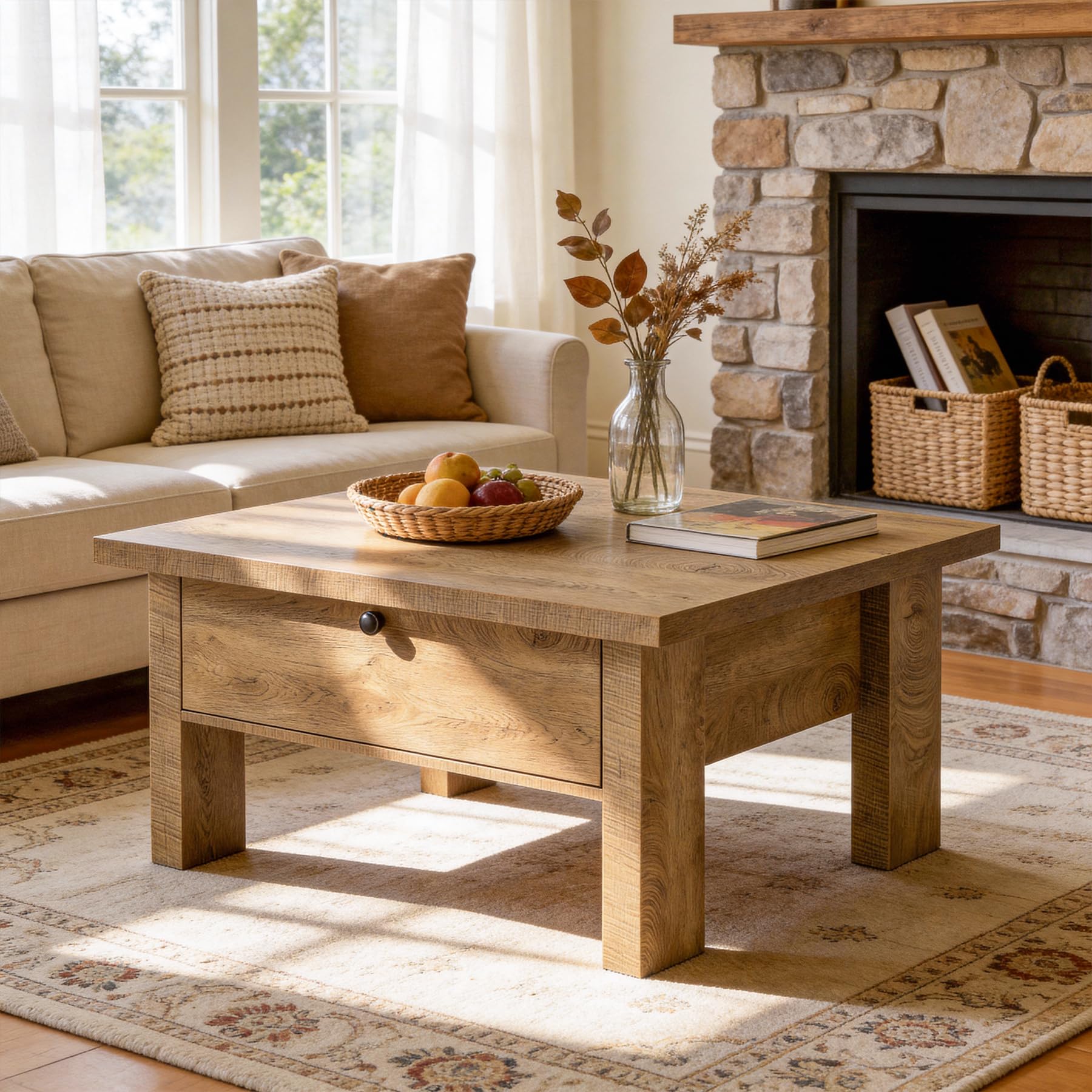 Tribesigns Coffee Table for Living Room, 31.5" Square Coffee Table with Storage for Small Spaces, Farmhouse Wooden Coffee Tables with Sturdy Legs, Easy Assembly