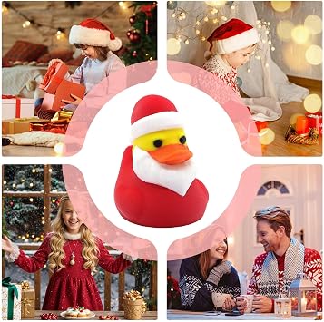 Mini Duck Christmas Miniature Animal Figures with Santa Hat | Mini Collectible Ducks Winter Theme for Garden Birthday Aquarium Landscape Decoration Stocking Stuffers Goodie Bag Fillers