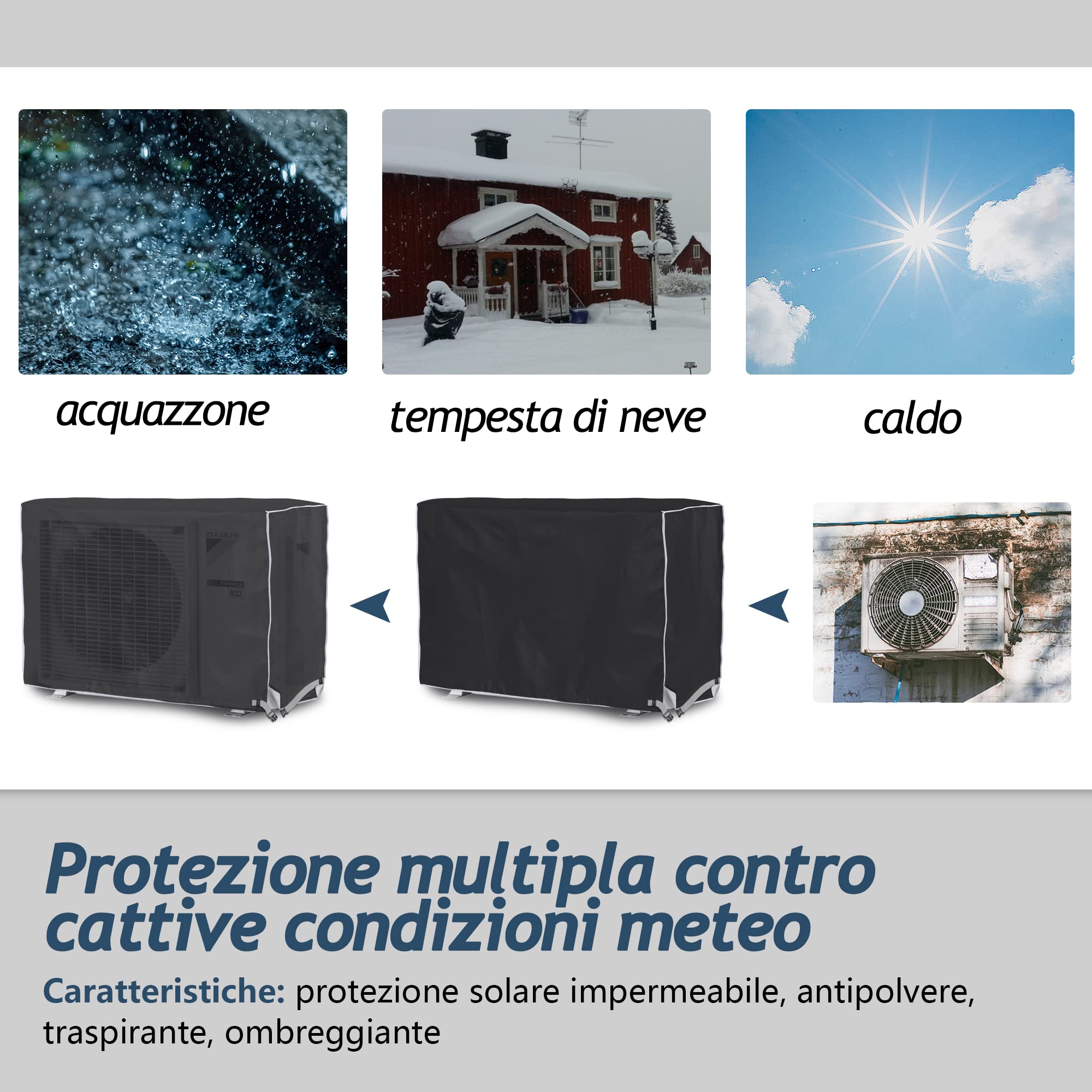 Housse Protection Climatiseur Outdoor MBOOM - Imperméable Et Anti-UV | Grise, Taille M (86x32x56cm)