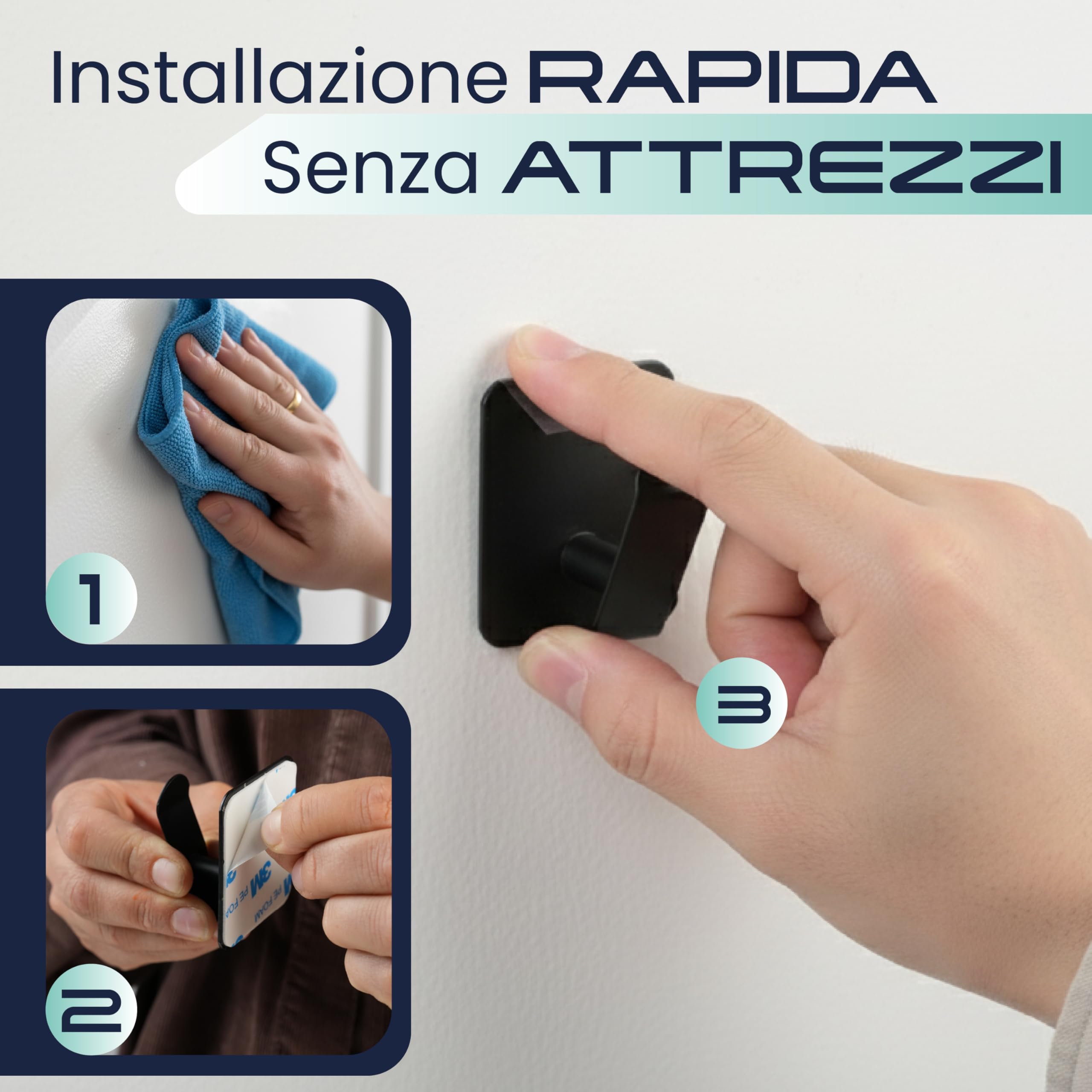 Generico Ganci Adesivi In Acciaio Inox 3M Resistenti Impermeabili Per Tutta la Casa Set 4