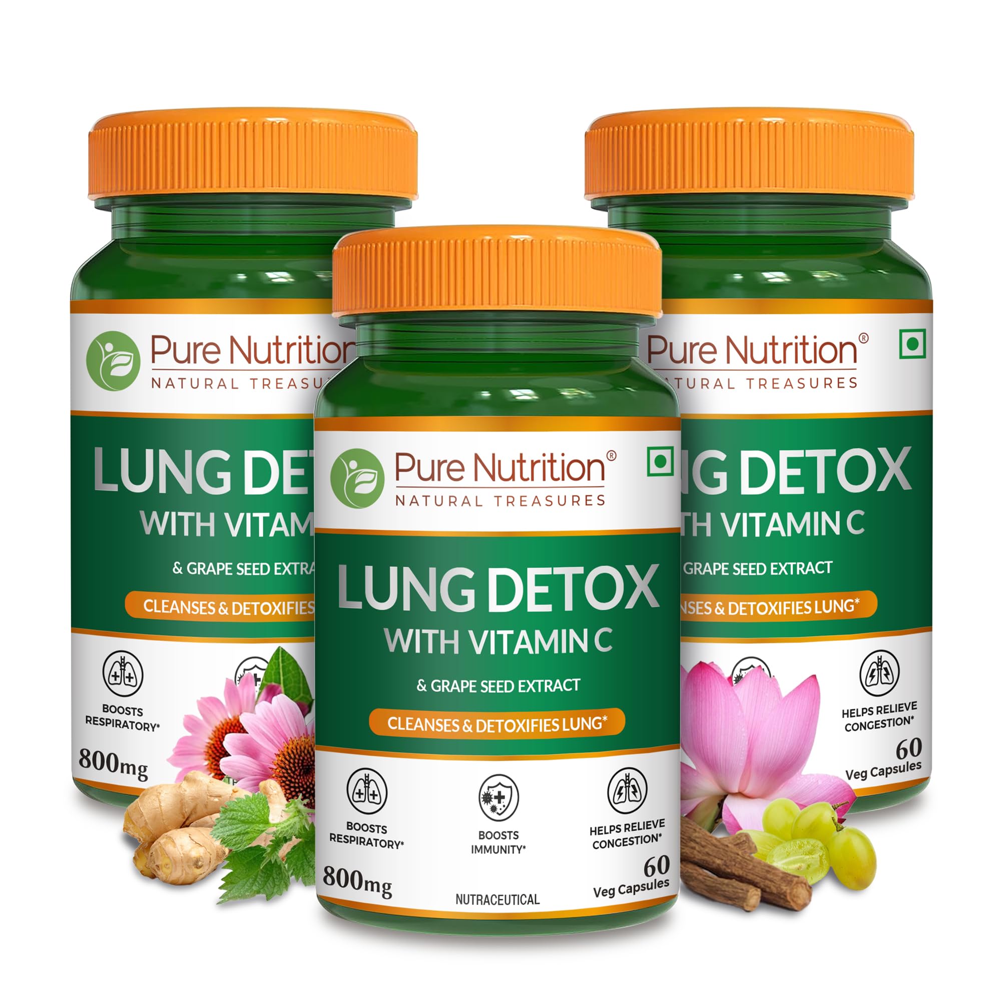 Pure Nutrition Lung Detox Supplement - 180 Veg Capsules (60x3) | Quercetin, Vitamin C, Nettle, Vasaka Leaf, Lotus, Licorice & Ginger | Supports Lung Cleansing, Respiratory Health & Immune Defense | 100% Herbal Formula (B0BLZ32CVY) Amazon Price History, Amazon Price Tracker
