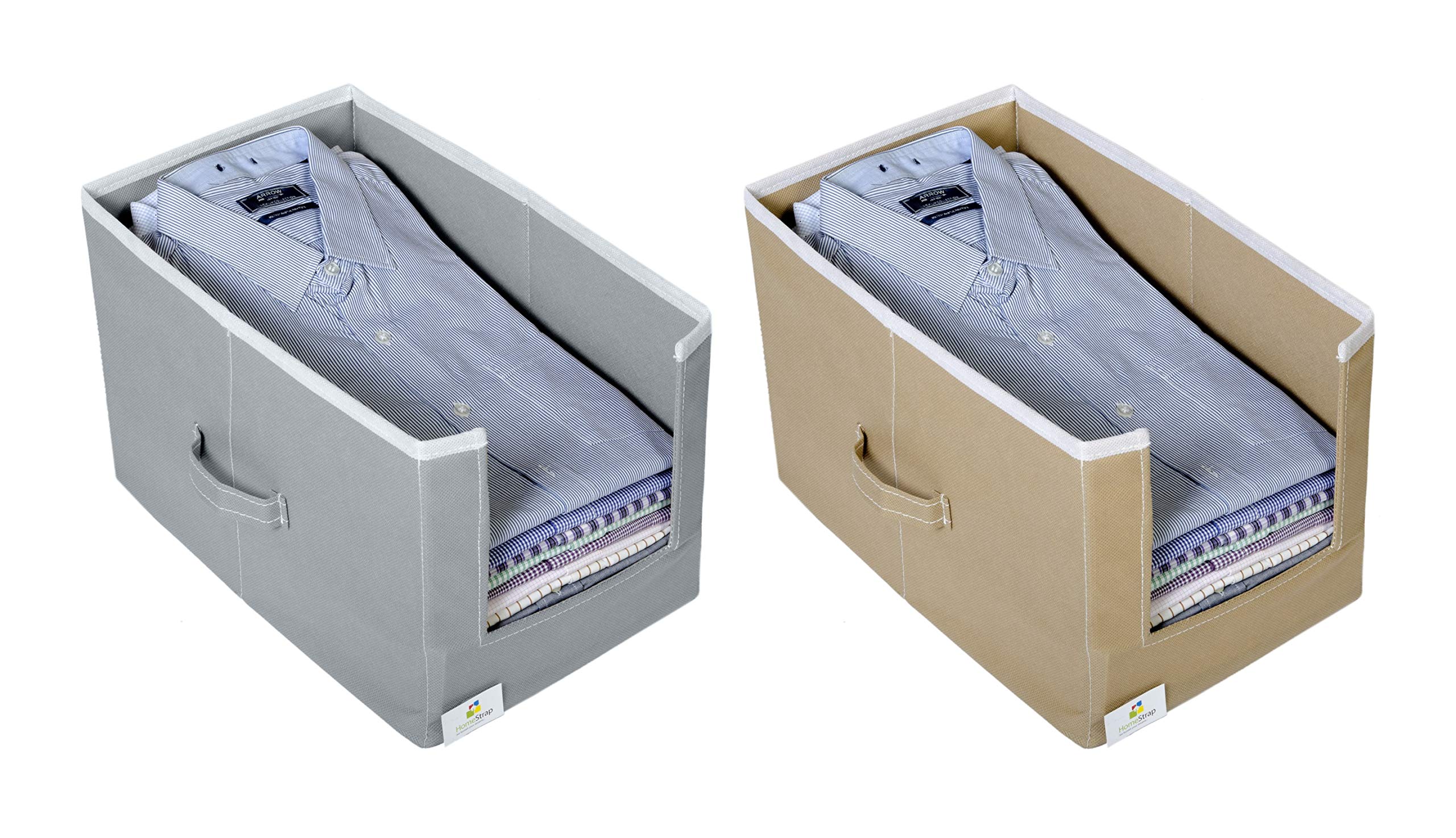 HomeStrap Non Woven Shirt Stacker/Shirt Organizer Wardrobe Organizer- Grey & Beige- Pack of 2