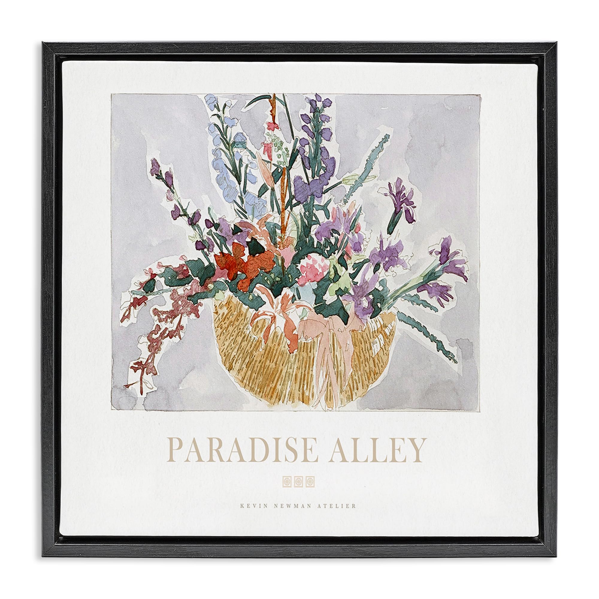 'Paradise Alley Basket of Flowers'| Floating Frame Canvas Art