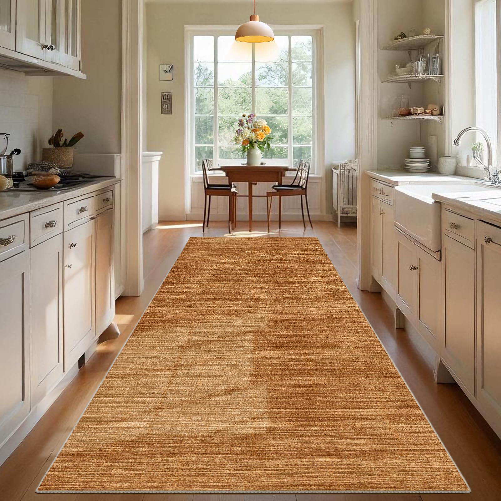 Long Hallway Runner Rug Non Slip Washable Kitchen Rug Hall Runner Corridor Rugs Floor Mat Narrow Heavy Duty Carpet Runner for Entryway Hallways Kitchen Laundry Room, Modern Brown, 80 x 100 cm