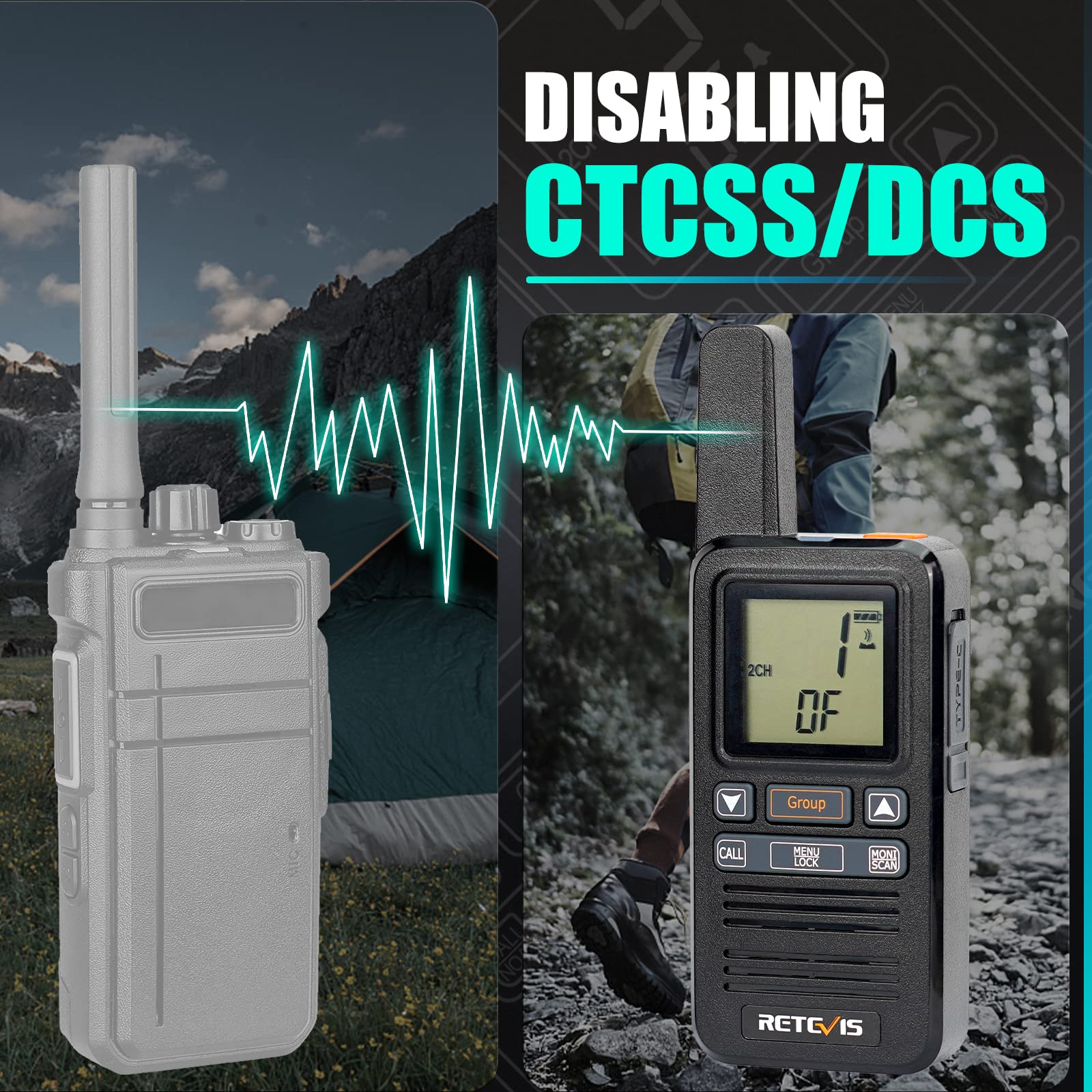 Retevis RB667 Walkie Talkie Profesional Pequeño, PMR446 Walkie Talkie Recargable 1600mAh, Pantalla LCD, VOX, USB-C, para Adultos, Restaurante, Senderismo (Negro,2 Pcs)