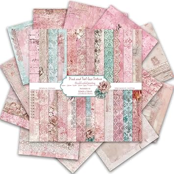 Vintage Scrapbook Paper 12 12 - 24Sheets Double-Sided Pattern Decorative Paper | Scrapbook Supplies & Card Making Supplies for DIY Crafts Art Journaling Photo Album Decor Pink