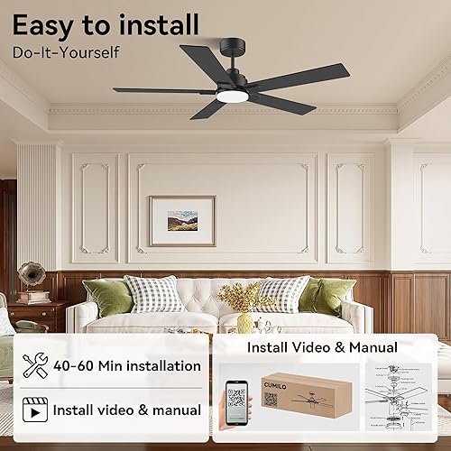 Miniatura 7 de Ventiladores de techo de 52 pulgadas con luces, ventilador de techo inteligente con luz y control remoto, Alexa, aplicación, WIFI, ventiladores de