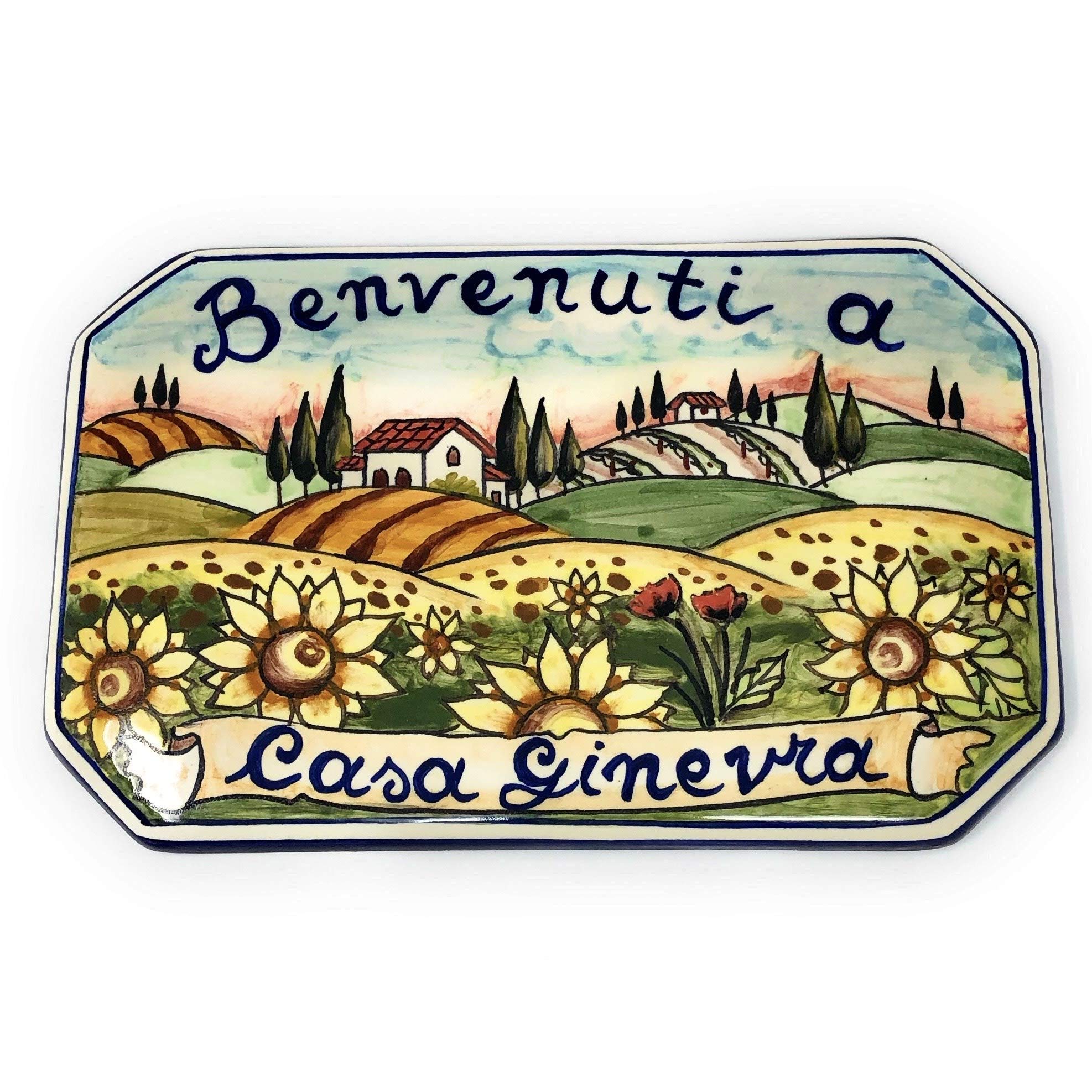 CERAMICHE D'ARTE PARRINI- Ceramica italiana artistica,numero civico in ceramica 20x13,numeri civici, personalizzato decorazione paesaggio toscano, fatta a mano made in ITALY Toscana