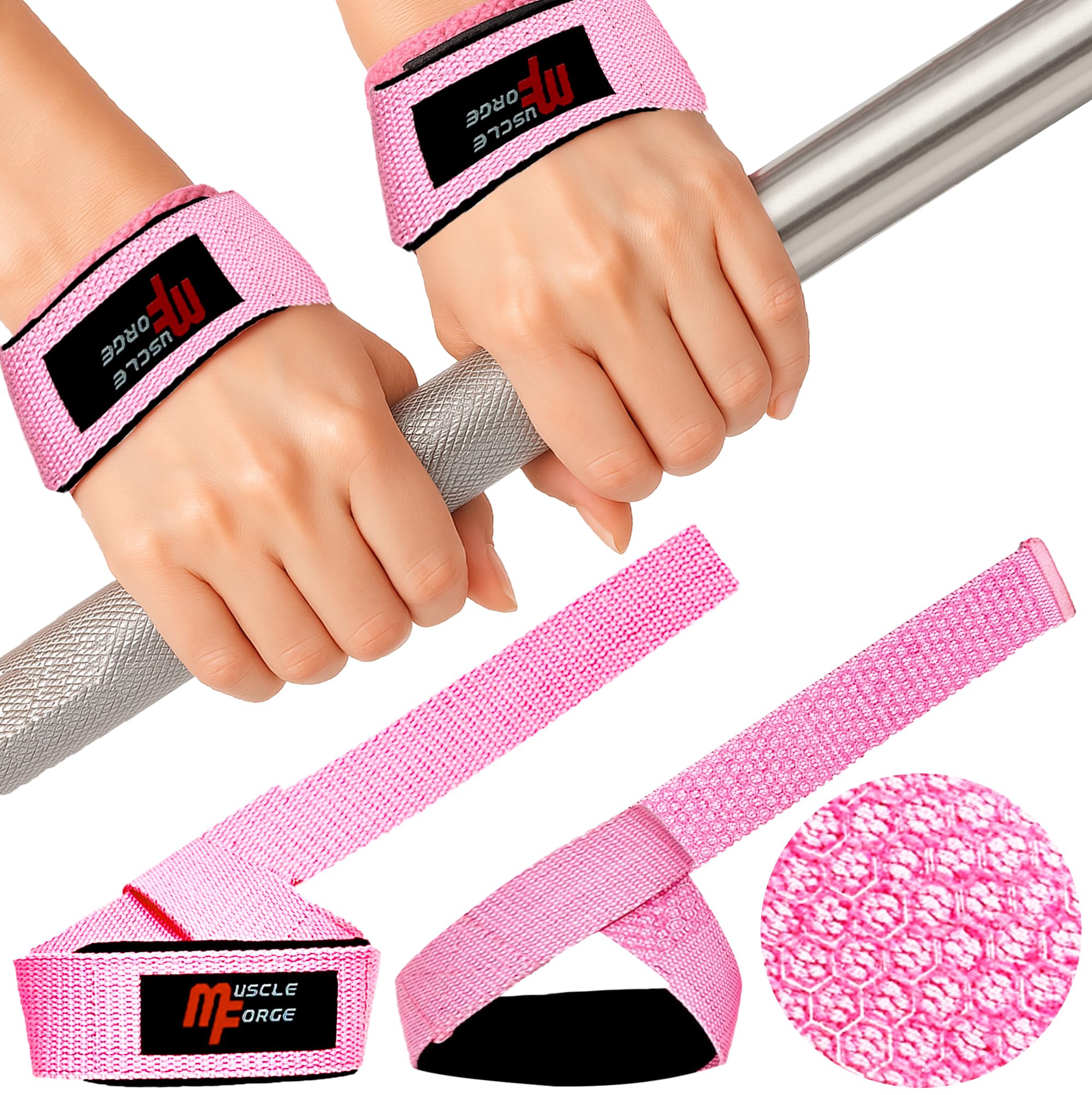 MuscleForge Weight Lifting Wrist Straps for Women - Wrist Straps Weightlifting for Women for Heavy Lifts - Gym Wrist Straps for Deadlift & Powerlifting - Weight Lifting Straps for Men & Women 2 PCS