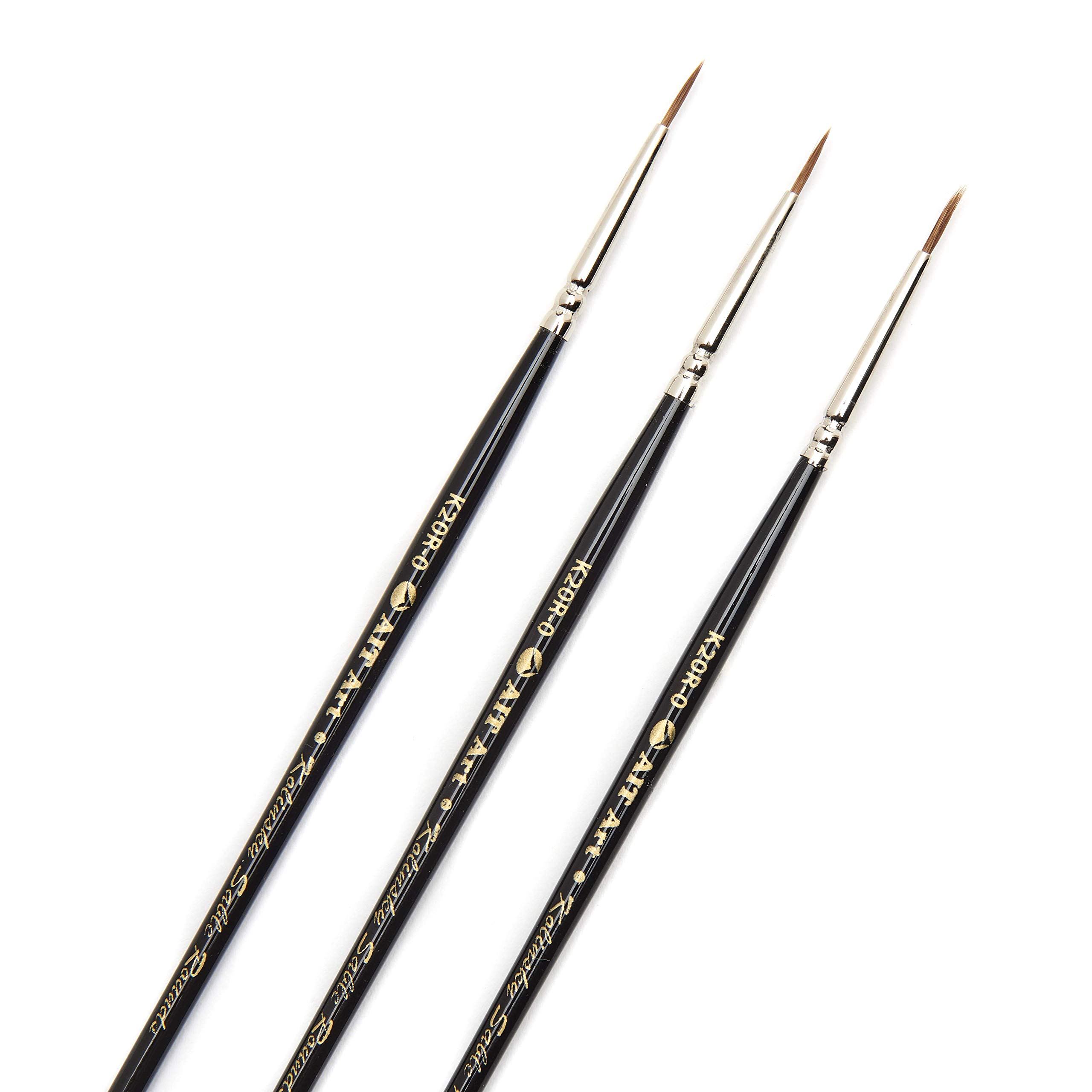 AIT Art Premium Round Detail Kolinsky Paint Brushes, Size 0, Pack of 3, Pure Russian Red Sable, Handmade in USA for Crafting Exquisite Details Using Oil, Acrylic, or Watercolors