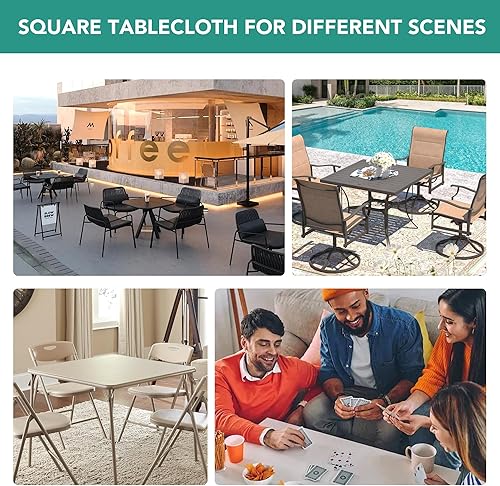 Miniatura 8 de LUSHVIDA Mantel de vinilo para tarjetas con reverso de franela de 24 x 24 pulgadas, mantel de plástico impermeable para mesa plegable cuadrada