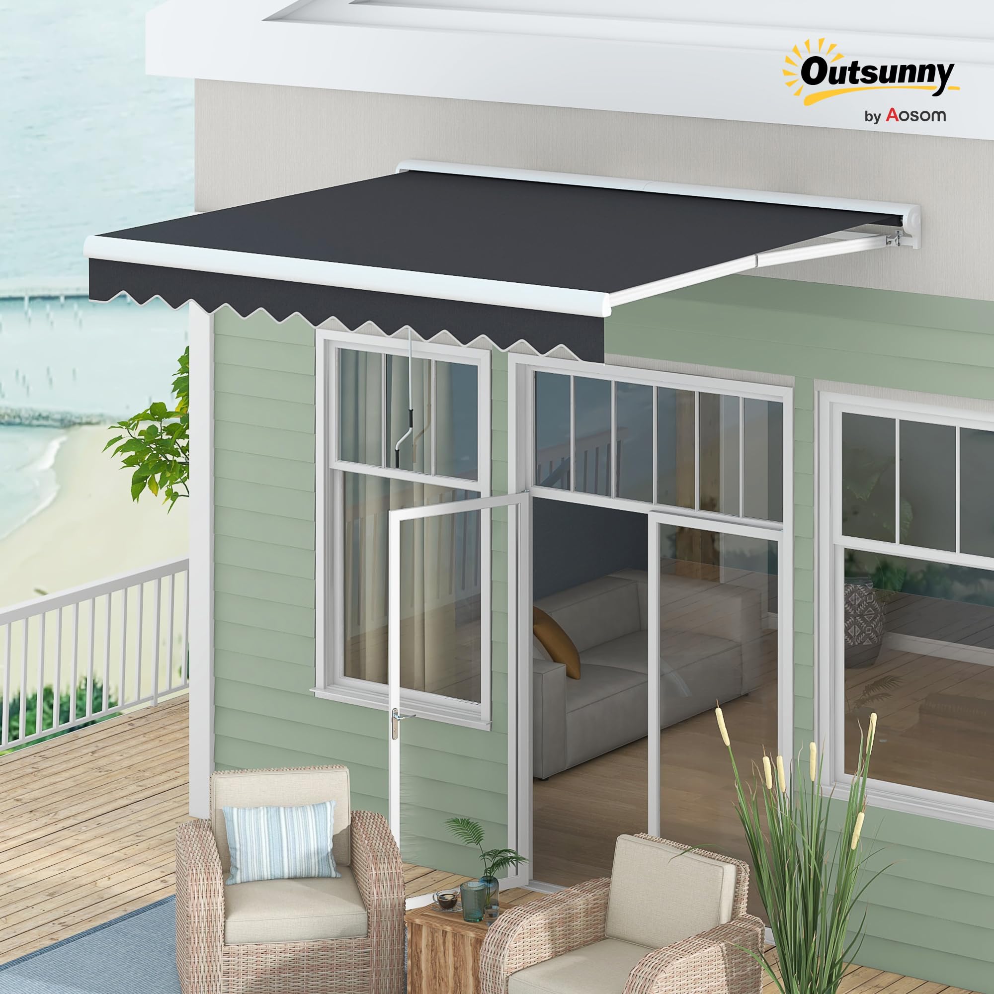 Outsunny Store banne électrique et Manuel rétractable dim. 295L x 250l cm télécommande fournie Aluminium Polyester Haute densité imperméabilisé Anti-UV, Gris