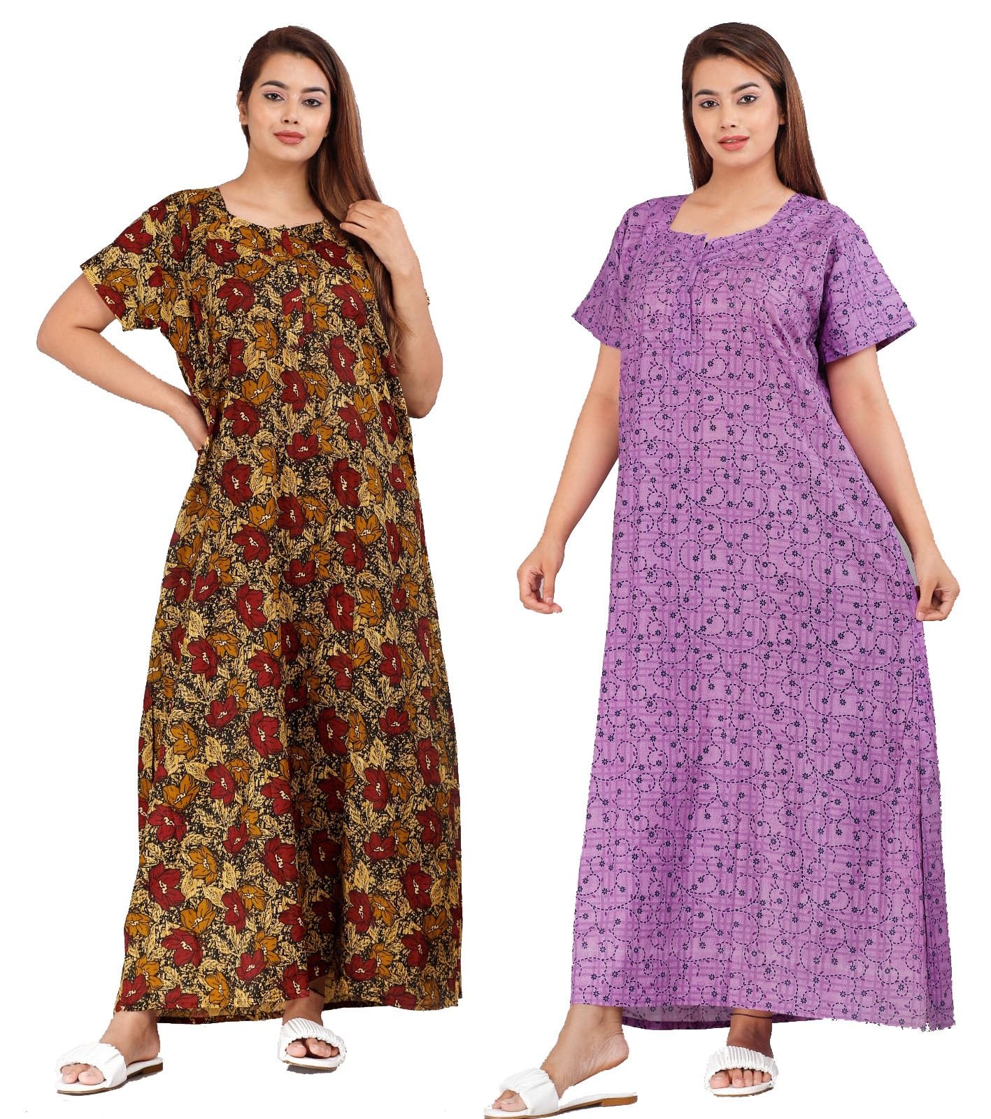 Women's Pure Cotton Nightwear Casual Nighty (PINKI Purple Rose GOLD-101 XL)-image-16