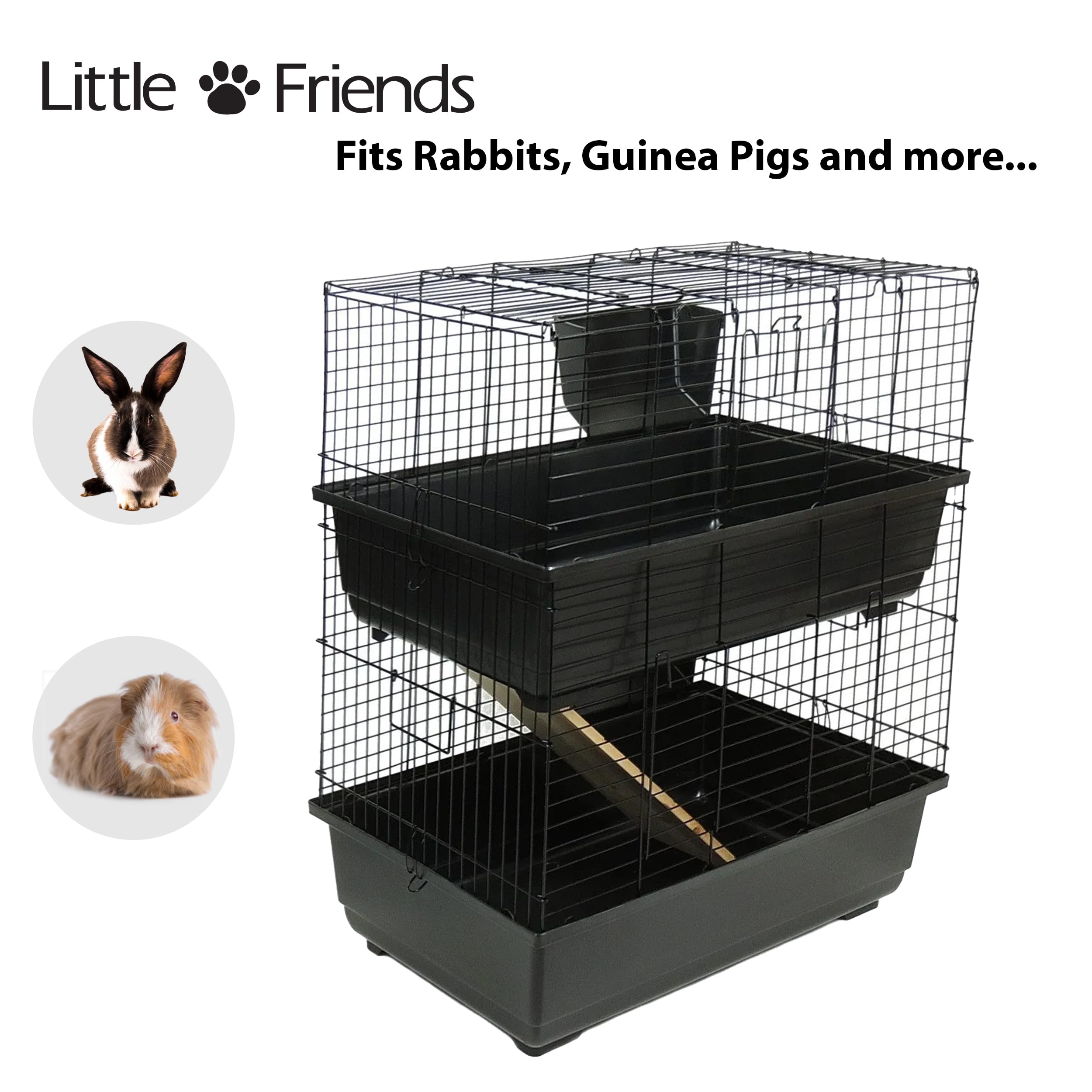 Little Friends, Blenheim, extra grote rattenkooi met accessoires, 140 cm, zwart