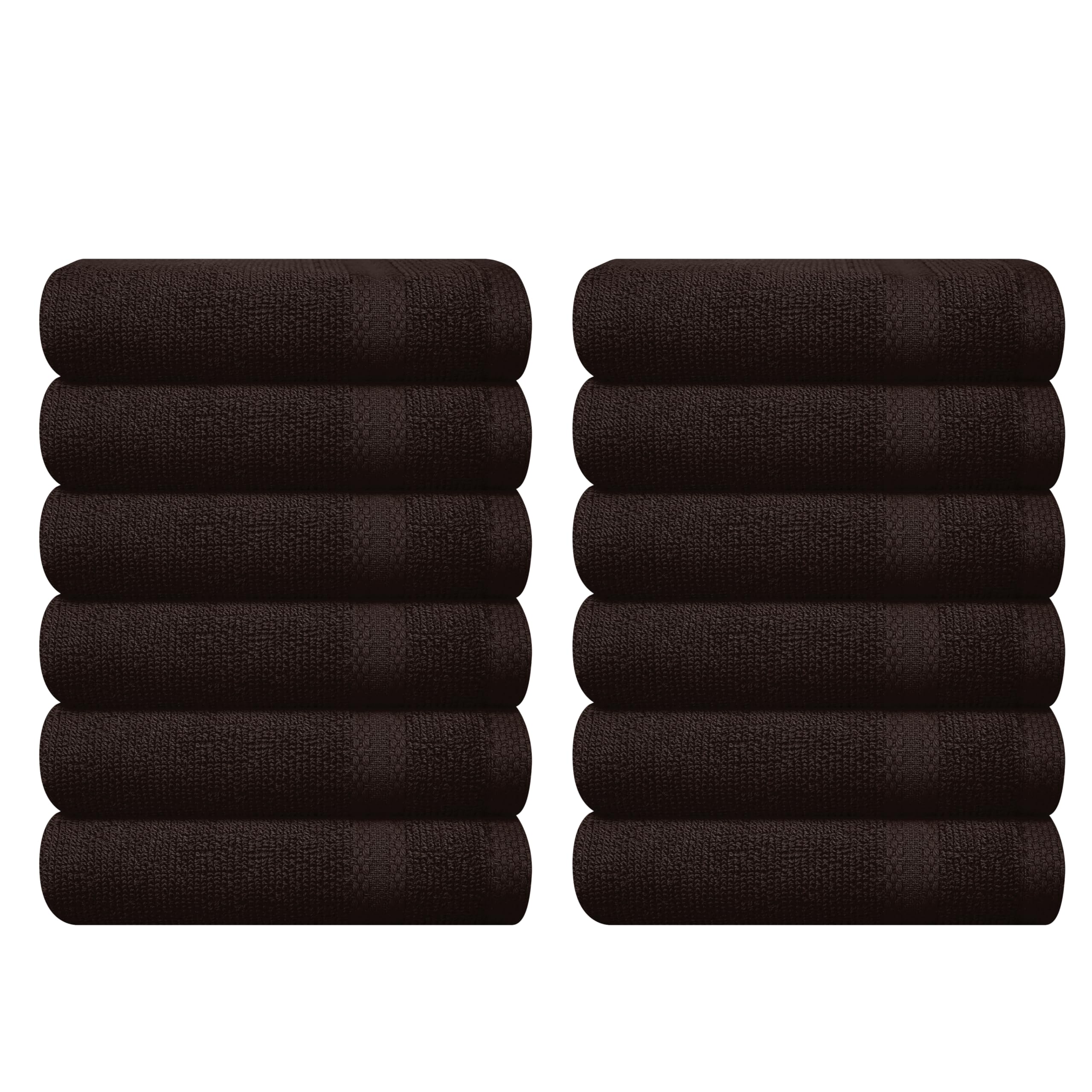 GLAMBURG Ultra Soft 12-piece Washcloths Set 13x13-100% Ringspun Cotton - Durable &amp; Highly Absorbent Face Towels - Ideal for use in Bathroom, Kitchen, Gym, Spa &amp; General Cleaning - Chocolate Brown