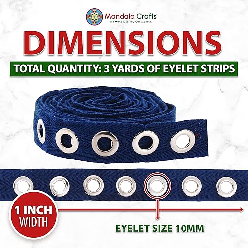 Miniatura 64 de Mandala Crafts The Yard - Cinta de ojales de color azul marino para corsé de ropa, 3 yardas de 0.315 in, cinta de ojales de acero inoxidable Cinta
