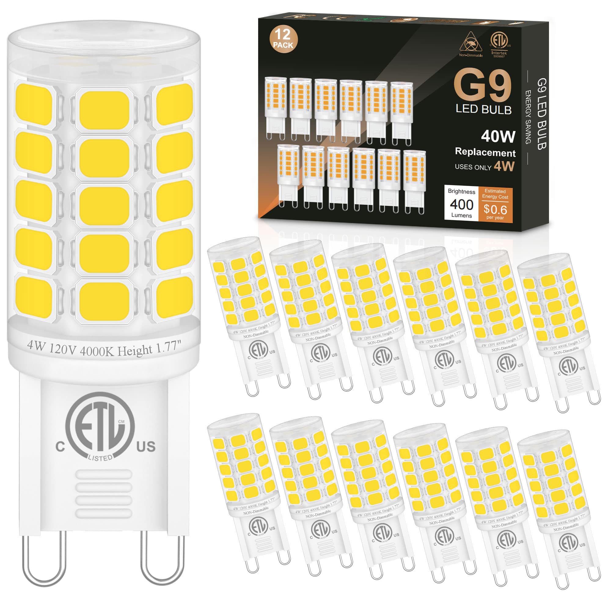 Sailstar G9 LED Bulb, 1.77 Inches Height, 4000K Natural White, G9 Bulb 40W Equivalent, T4 G9 LED 4W, G9 Light Bulbs for Crystal Chandelier, 400 Lumens, Ceramic Bi-pin Base, 120V, Non-dimmable, 12 Pack