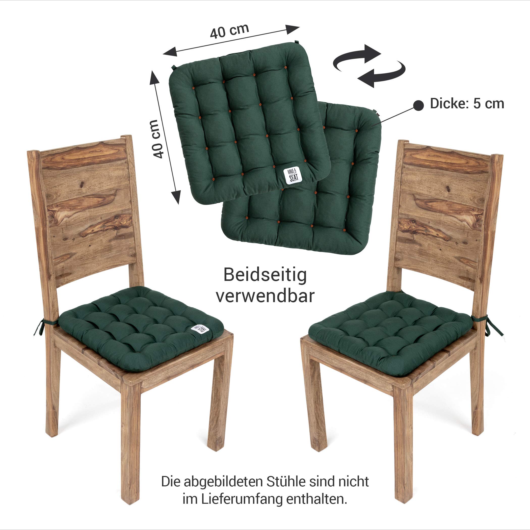 HAVE A SEAT Luxury – poduszka do siedzenia 40 x 40 cm – wygodna poduszka na krzesło, ortopedyczna, nadaje się do prania w temperaturze do 95 °C, nadaje się do suszenia w suszarce, trwałe kolory – Made in Germany – (zestaw 2 szt. z taśmami z
