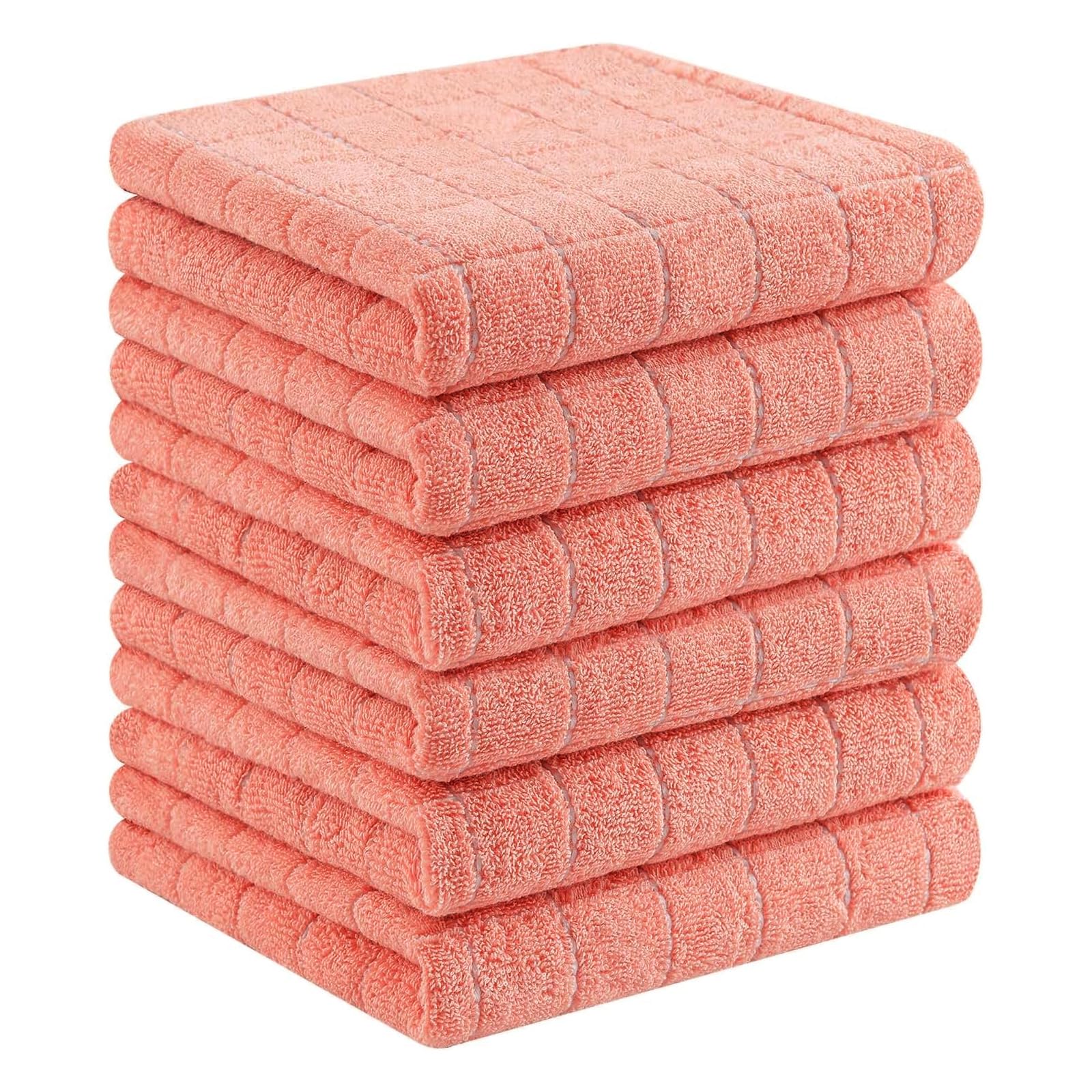 Homaxy 100% Cotton Terry Kitchen Towels, 6 Pack, Coral | Ultra Soft and Absorbent Dish Towels for Kitchen, Suitable for Drying and Washing Dishes