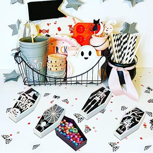 Miniatura 3 de Kreatwow 12 cajas de regalo de ataúd de Halloween para Halloween, lápida láser azul, cajas de regalo de bricolaje, cráneo, araña, truco o trato,