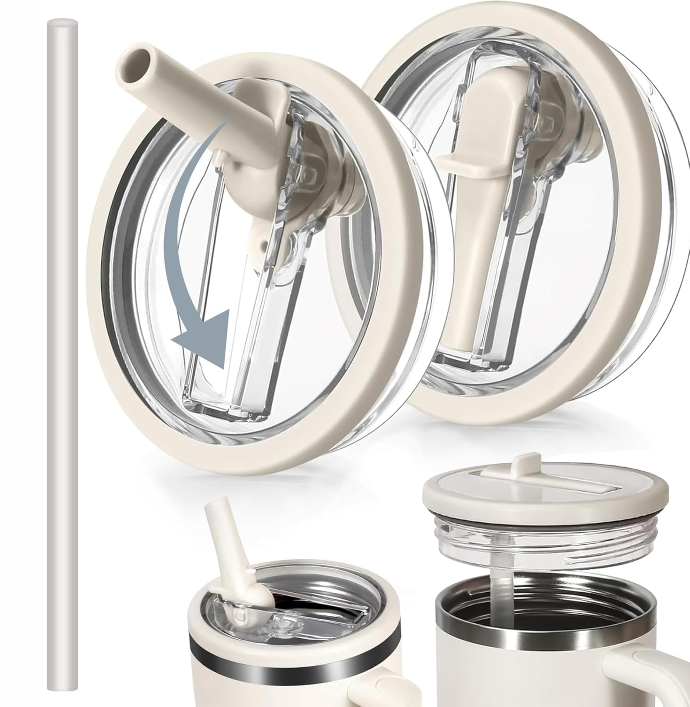 Mayklen Pack of 1 Leak Proof Tumbler Lid Replacement With Straw Sipper Cap Replacement Flip Straw Lid For Tumbler Cap Compatible With 1.2L Sipper - No Leakage, Beige