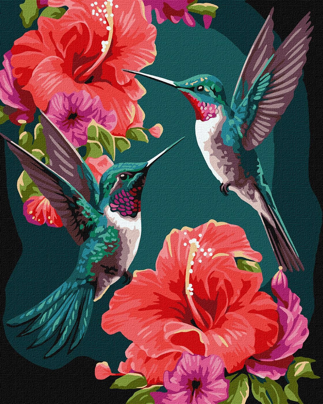 Ideyka Malowanie po numerach szmaragdowe kolibry w metalicznych kolorach Extra ©art_selena_ua 40x50 z drewnianą ramą