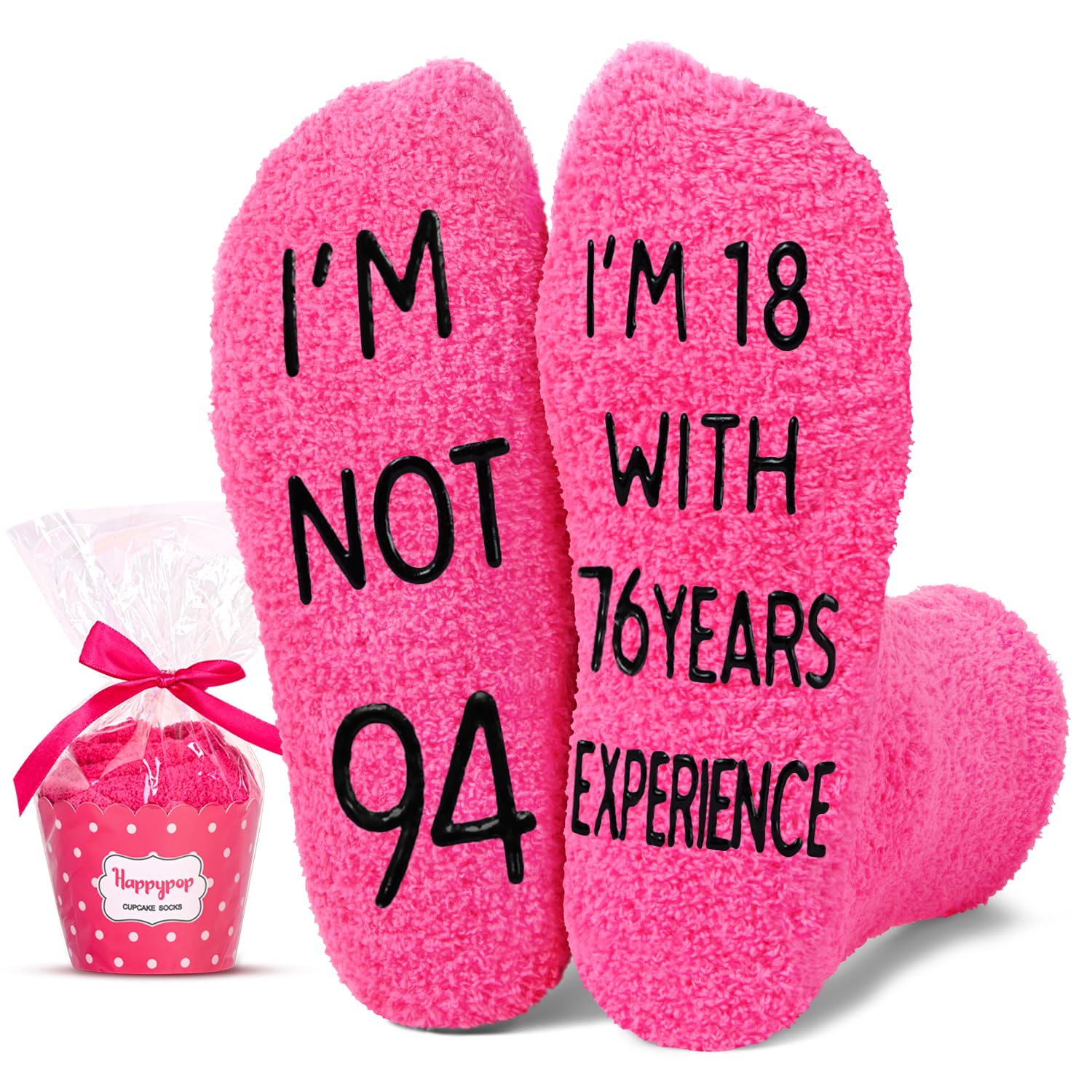 HAPPYPOP 91-99 Birthday Socks For Women - Birthday Gifts for Old Lady in Dark Pink