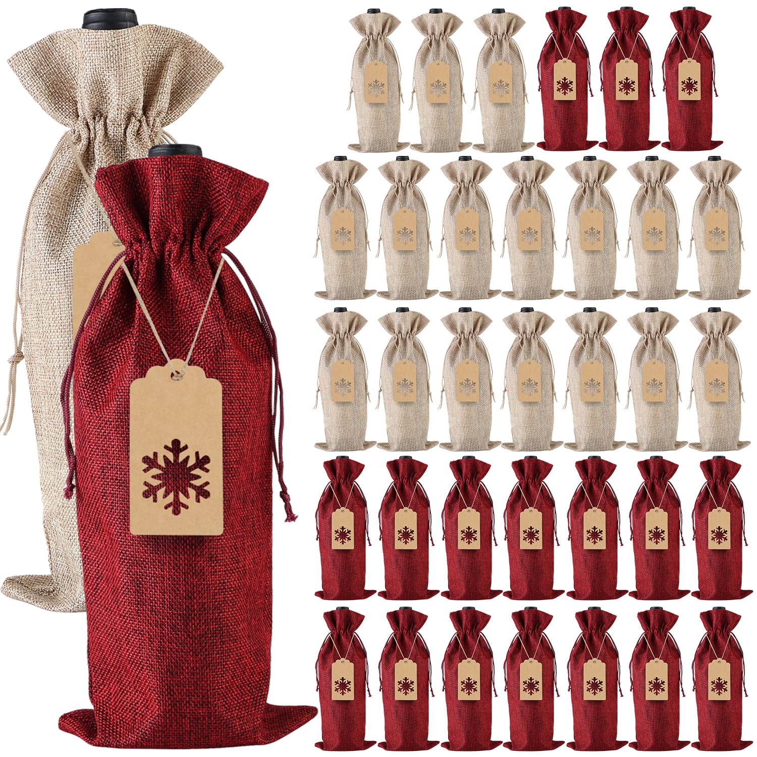12 Sacchetti Regalo Per Bottiglie In Iuta Con Coulisse - 15x35 Cm, Con Etichette A Cuore E Spago, Riutilizzabili Per Vino, Champagne, Matrimoni E Natale