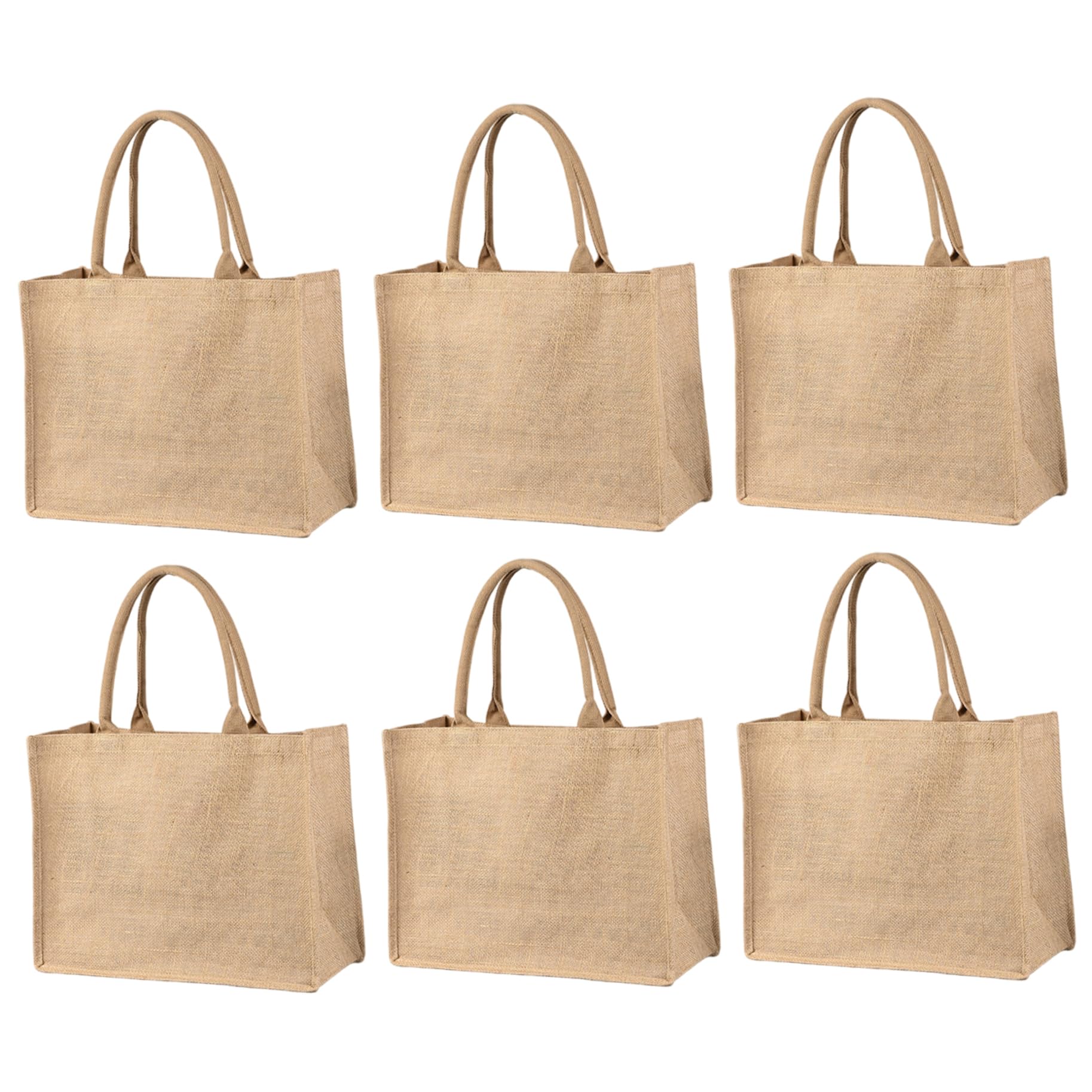 Sacs en toile de jute lot de 6 30x38x14 cm sacs fourre-tout robustes avec poignées parfaits pour le shopping les courses les mariages et les sorties.