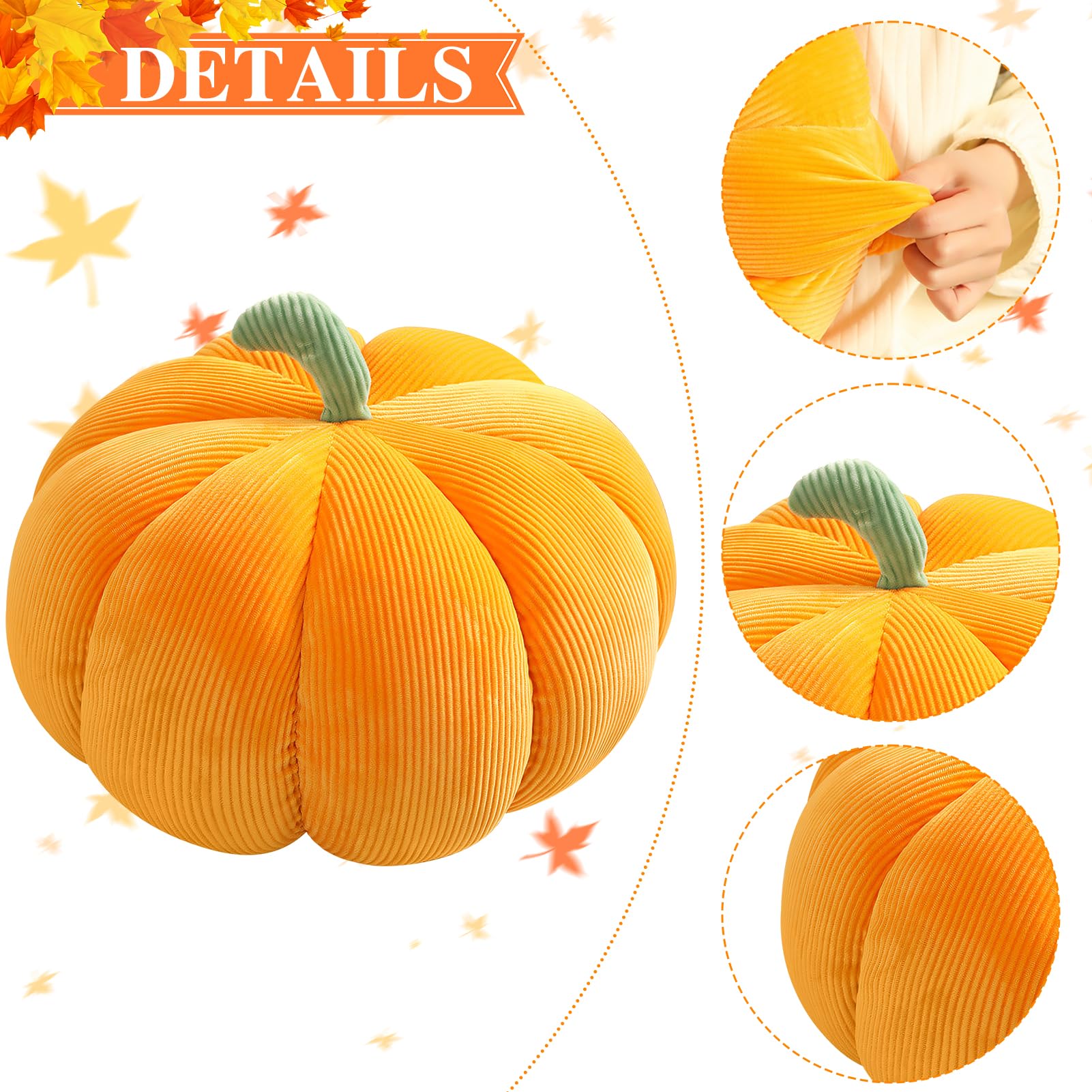 Coussin de citrouille 3D - Décoration d'automne en forme de citrouille - Décoration d'Halloween - Coussin de siège en peluche, citrouille - Pour chambre à coucher, chambre d'enfant, canapé, (jaune, 55