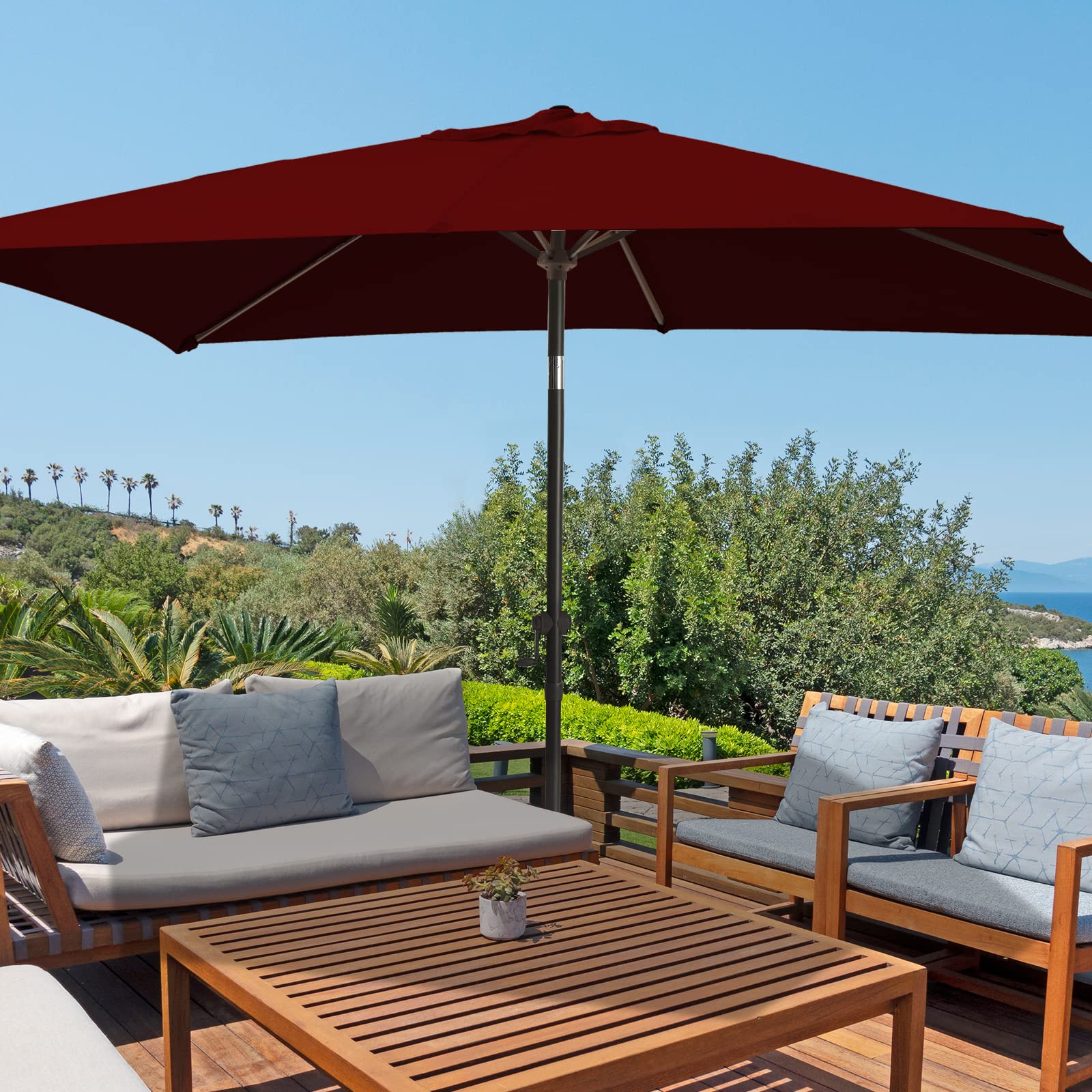 Amazon.com : Wikiwiki 6.6*9.8 FT Patio Umbrellas Rectangular Outdoor Table Market  Umbrella with Push Button Tilt/Crank,8 Sturdy Ribs, Fade Resistant  Waterproof POLYESTER DTY Canopy for Garden, Lawn, Deck, Backyard u0026 Pool :