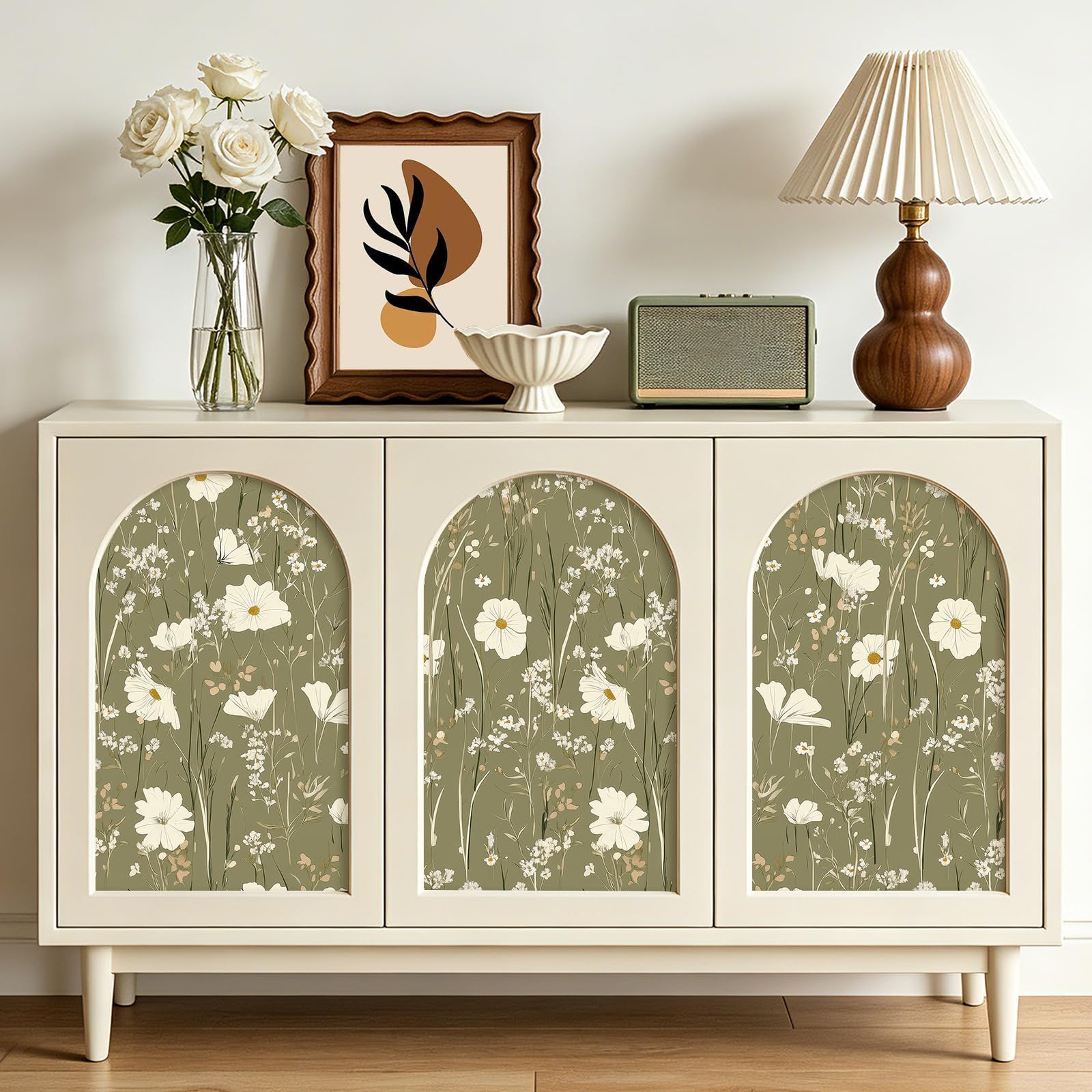 FunStick 44.5CMx9M Papel Pintado Pared Verde Flores Pequeñas Vintage Papel Pintado Autoadhesivo Muebles Cocina Armario Vinilo Adhesivo Verde Oliva Salón Vinilo Adhesivo Muebles Flores Pequeñas Hojas