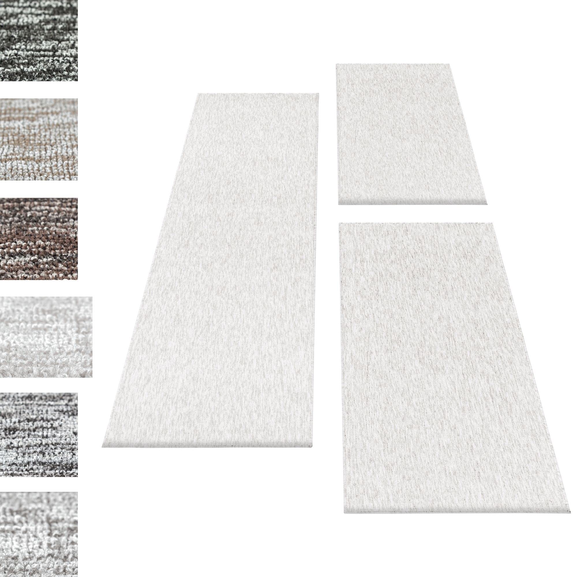 Carpettex Bettumrandung Schlafzimmer 3teilig Kurzflor Teppich Einfarbig Design Creme Bettset:2 mal 80x150 + 1 mal 80x250 - Bettvorleger Schlafzimmer Läufer Set Weicher Bettumrandung Teppich
