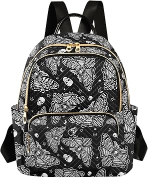 Gothic Gothic Skull Moth Mini Backpack Fashion Purse for Women,M
