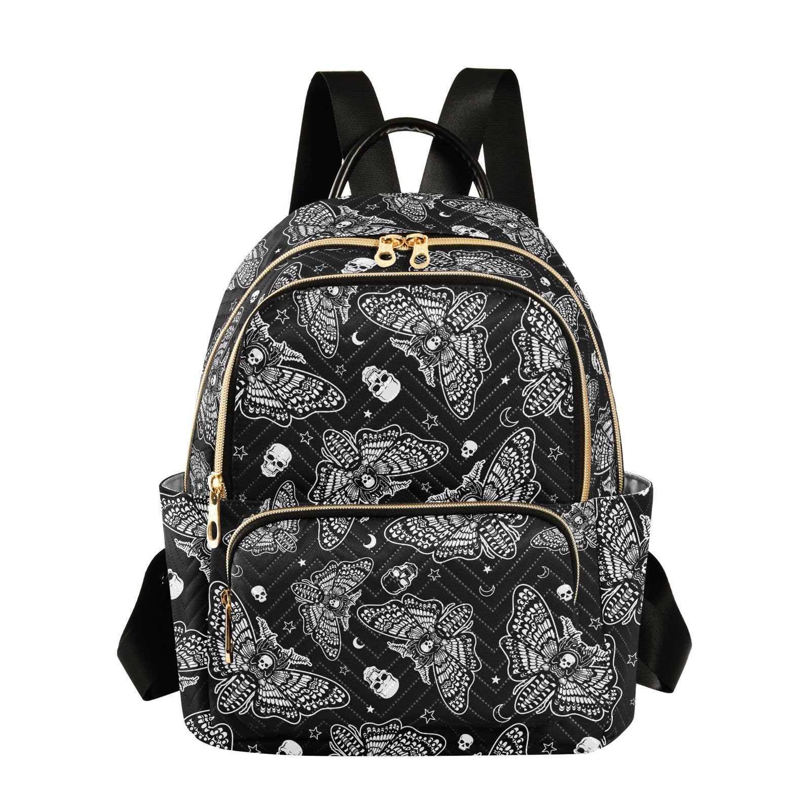 Gothic Gothic Skull Moth Mini Backpack Fashion Purse for Women,M