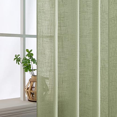Miniatura 4 de MIULEE Cortinas de lino verde salvia de 84 pulgadas de largo, juego de 2 paneles para dormitorio, sala de estar, cortinas de ventana con textura de