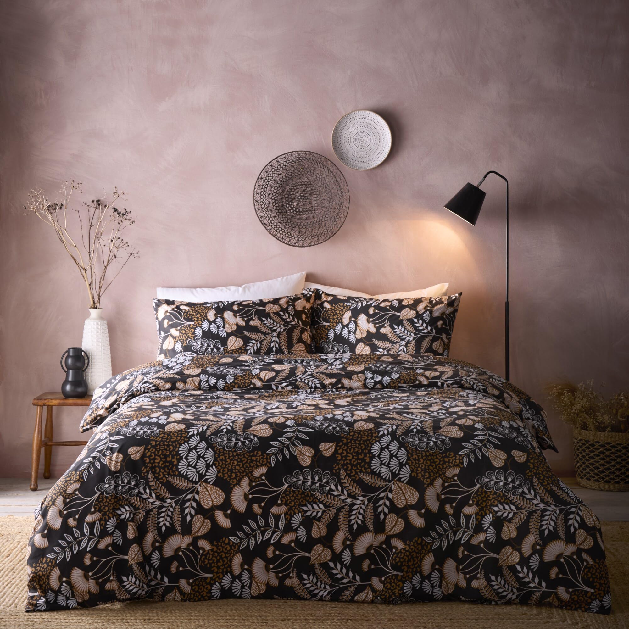 Portfolio Home Black Jephson Duvet Cover Set - Double - Polycotton