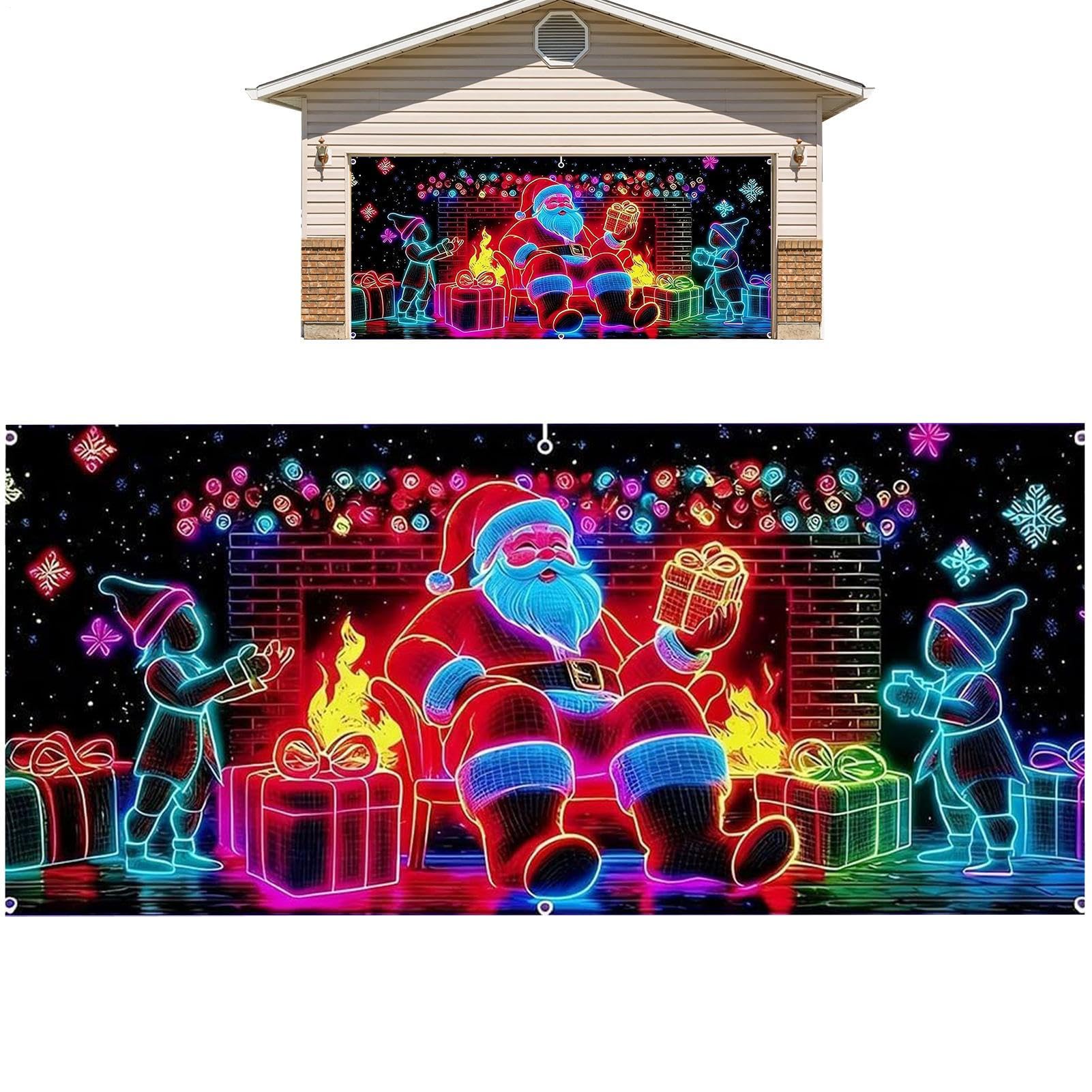 Couverture de porte de garage de Noël grand format pour décoration de jardin et fête